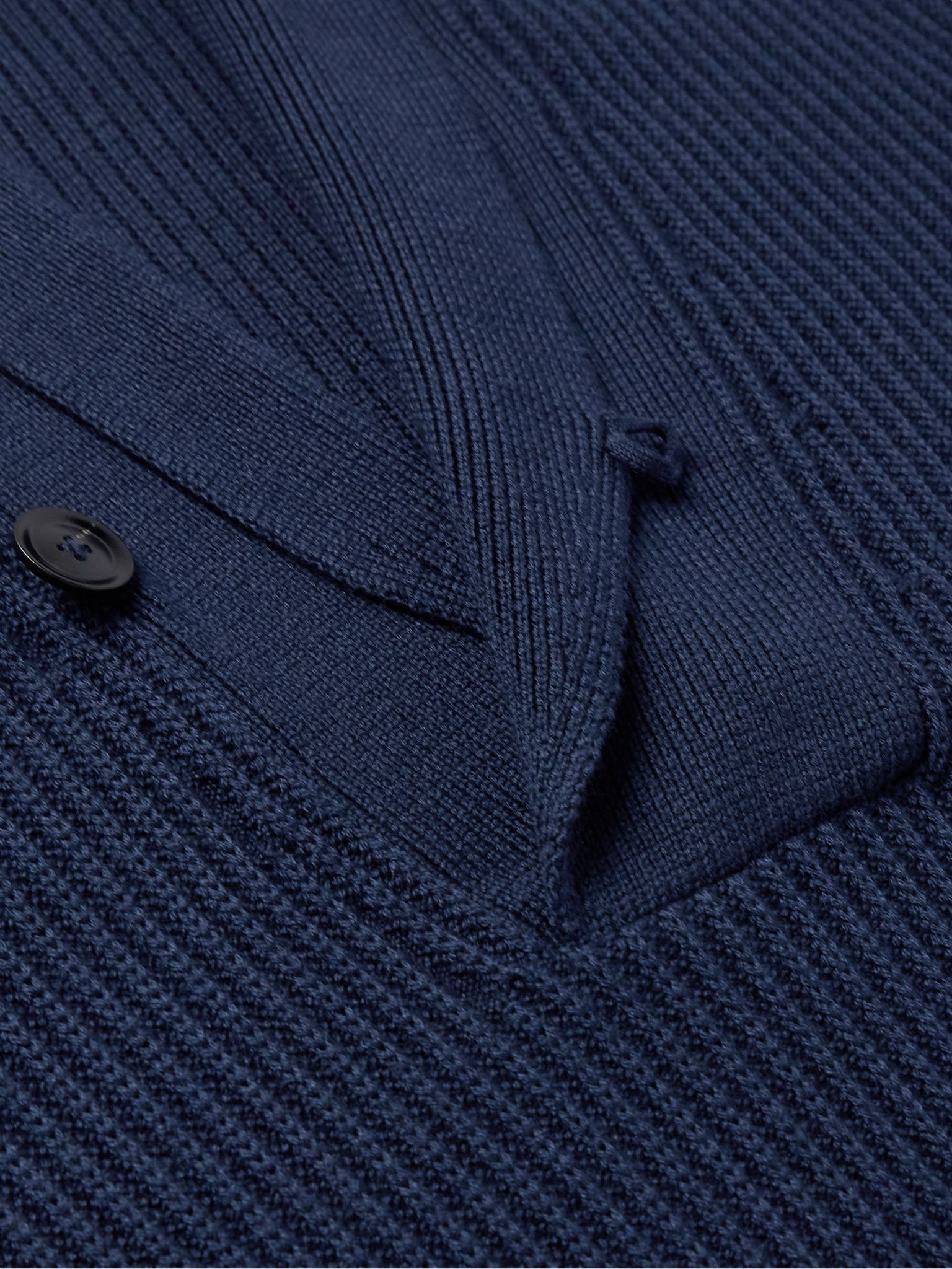 Slim-Fit Shawl-Collar Ribbed Merino Wool-Blend Half-Placket Sweater Navy - 4
