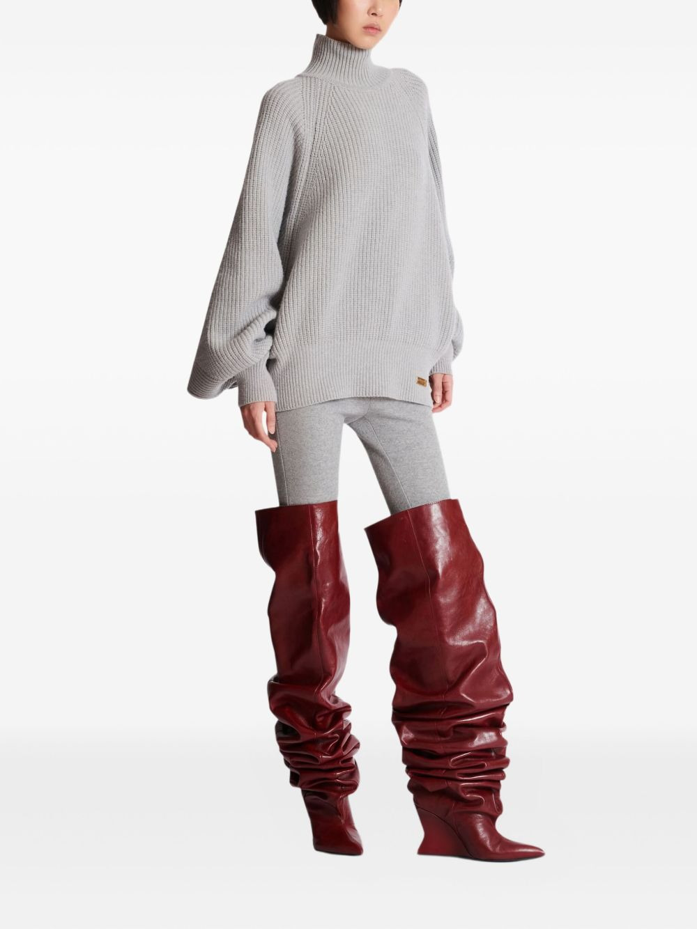 turtleneck ribbed jumper - 3