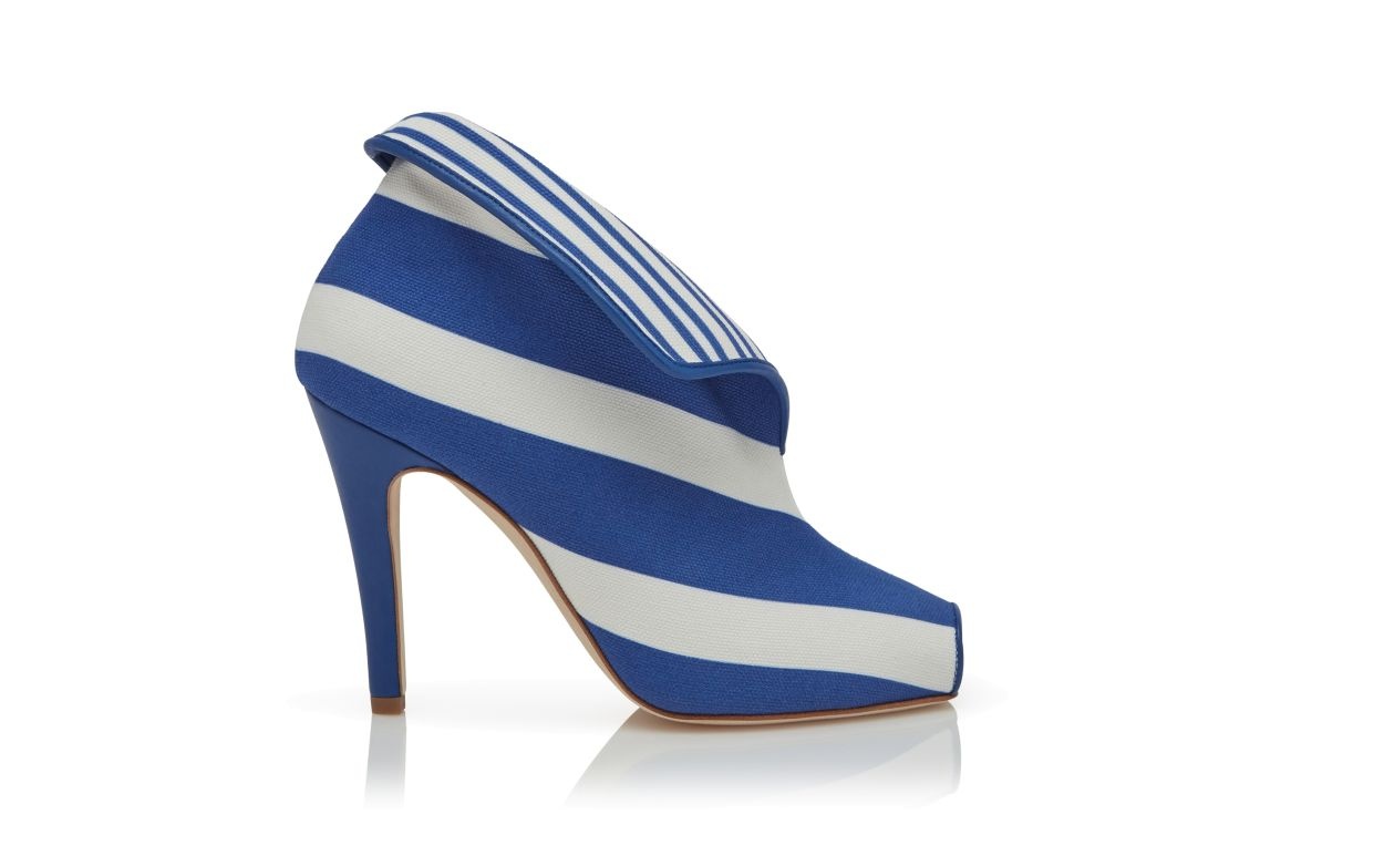 Blue and White Striped Cotton Shoe Booties - 1