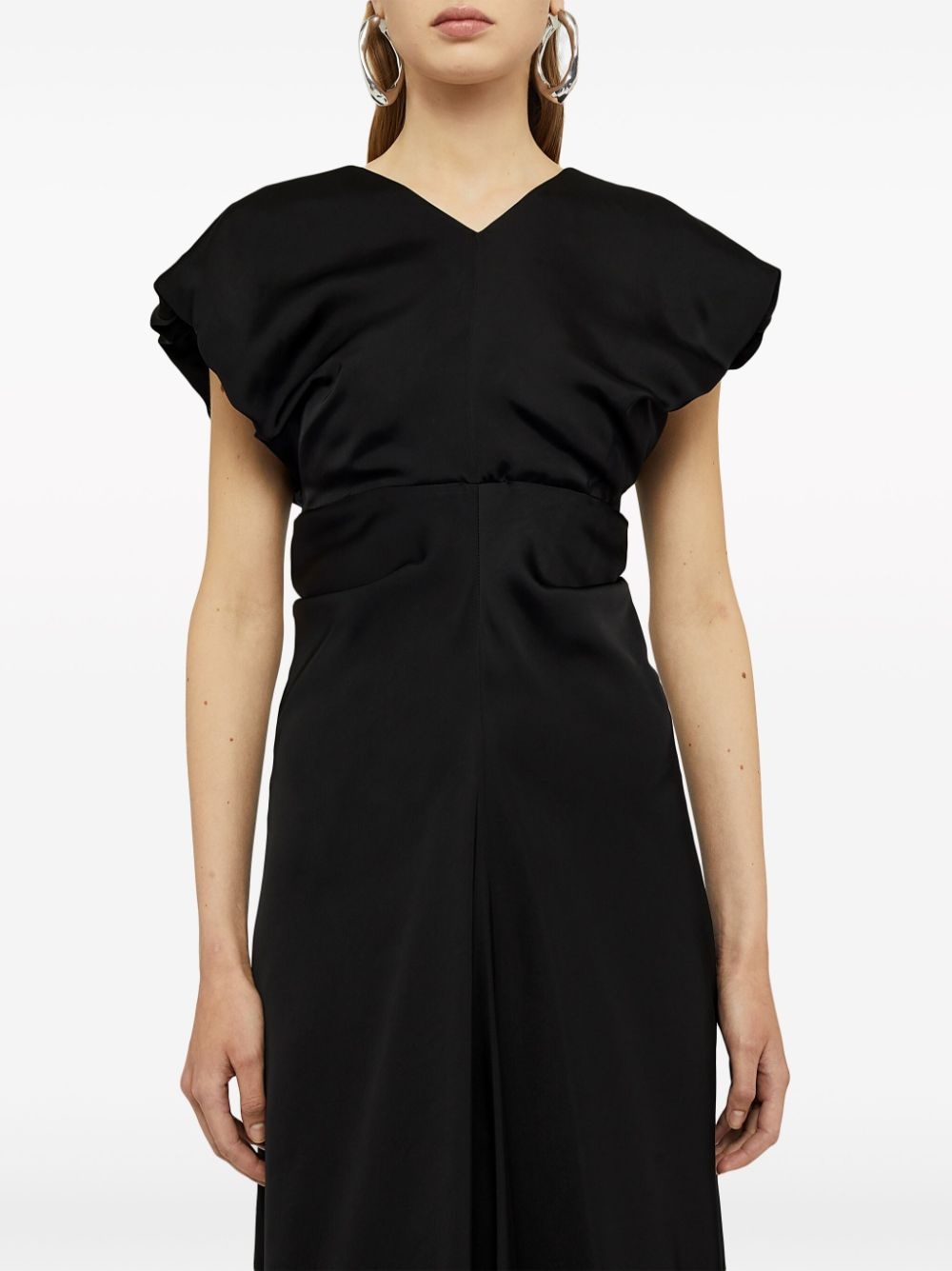 gathered-detail satin-finish gown - 4