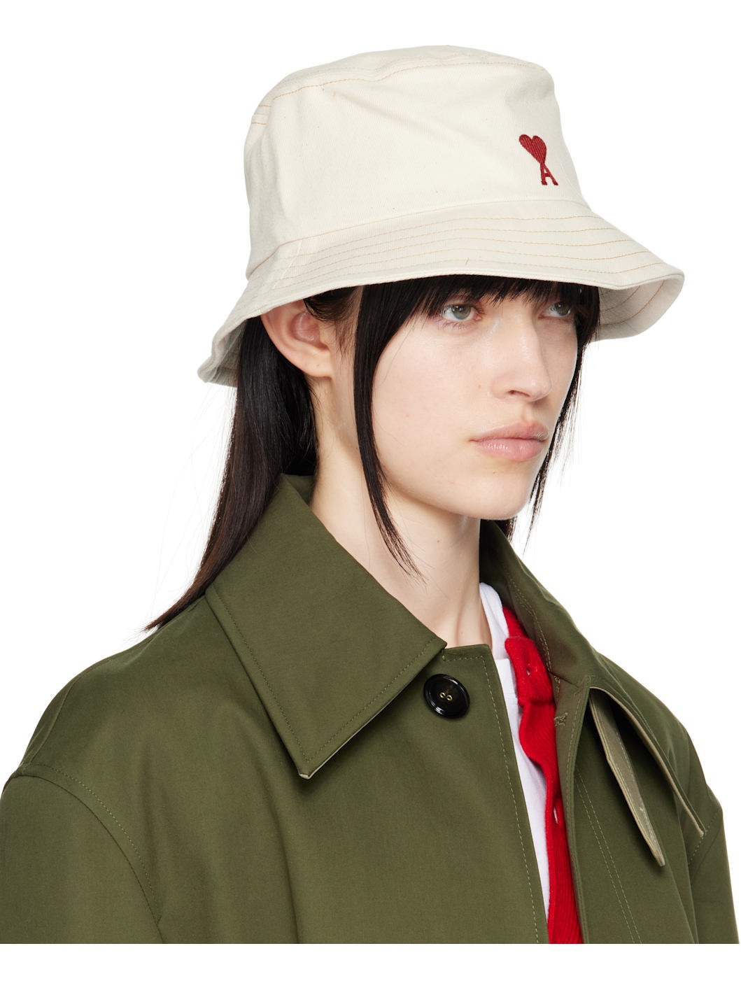 Beige Cotton Ami de Coeur Embroidery Bucket Hat - 2