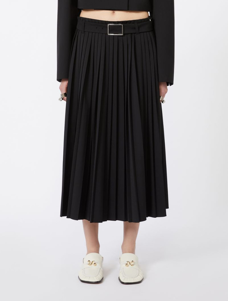 Plissé-pleated gabardine skirt - black 3