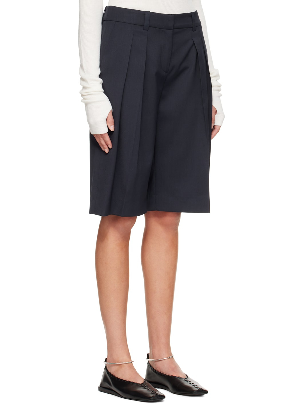 Navy Bilbao Pleated Bermuda Shorts - 2