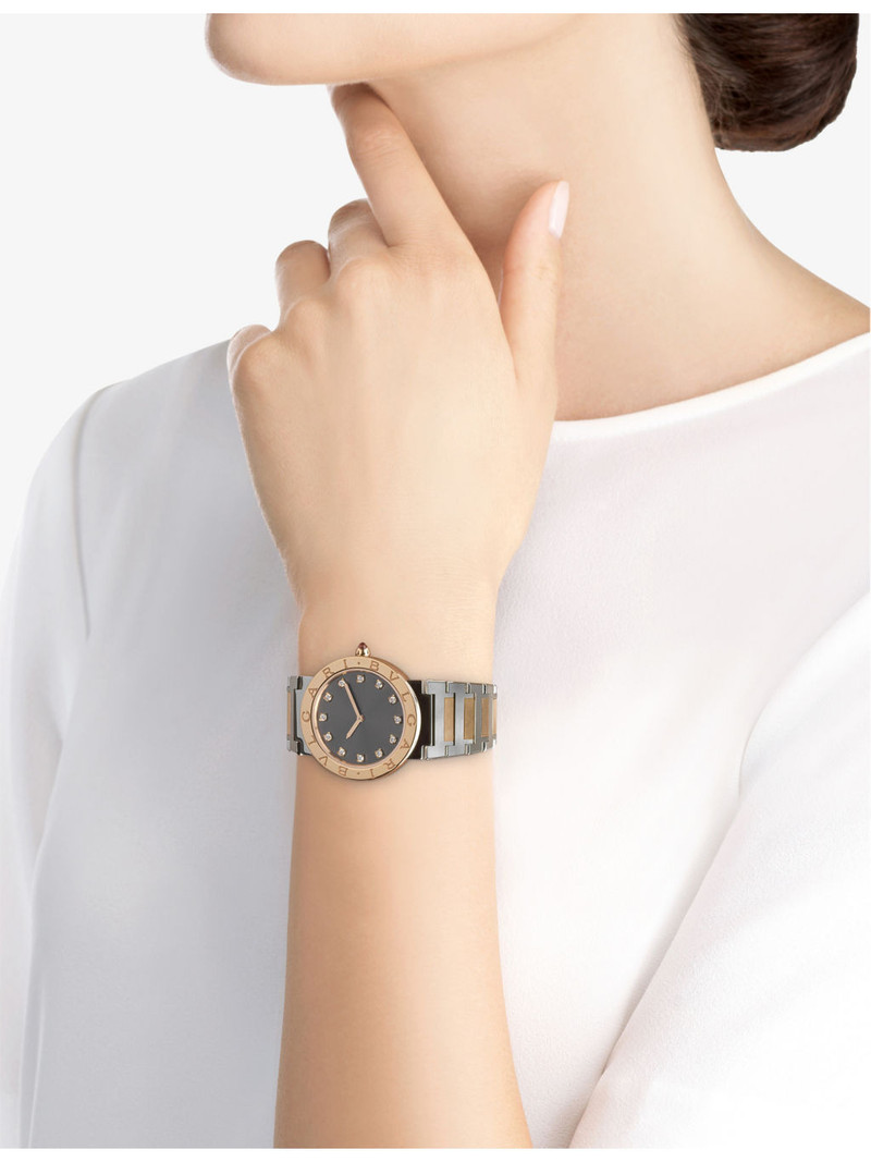 BVLGARI 103067 BVLGARI BVLGARI stainless-steel, 18ct rose-gold and diamond quartz watch outlook