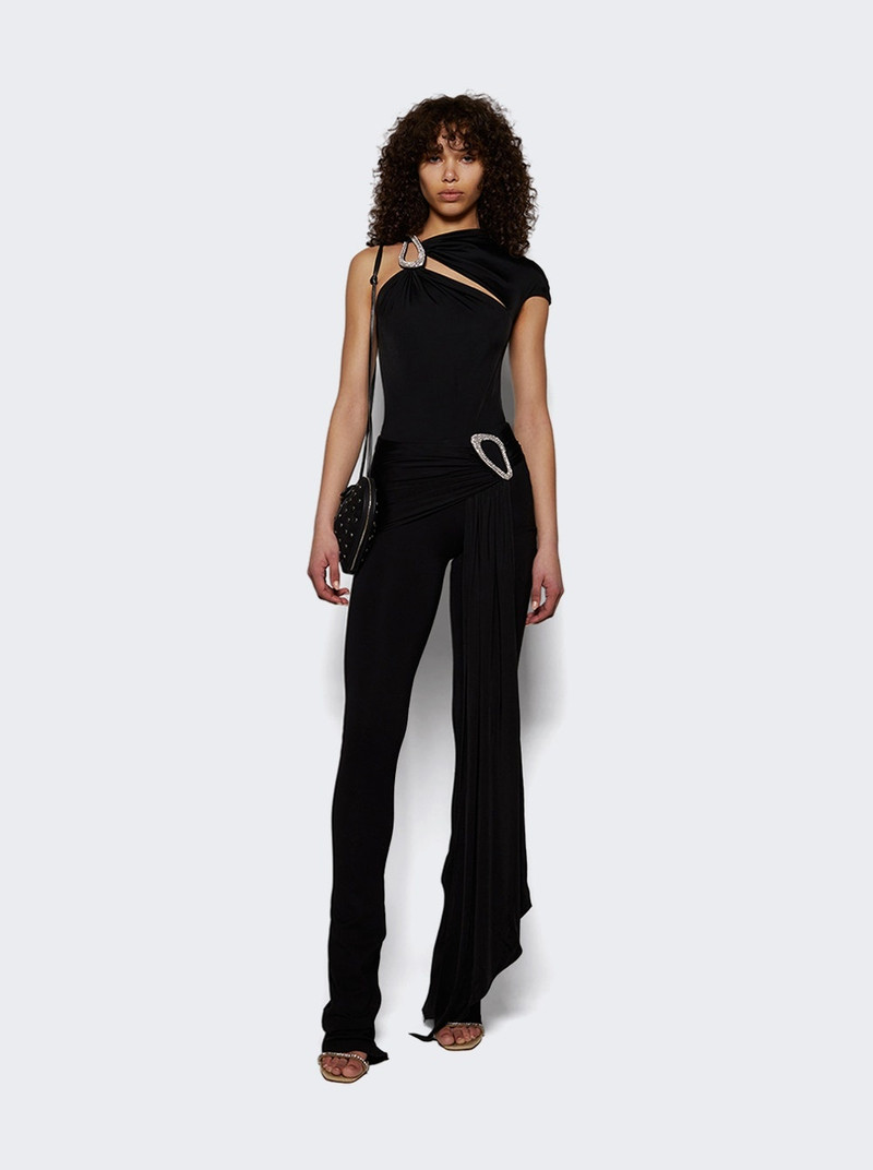 Crystal Buckle Asymmetric Bodysuit Black 5