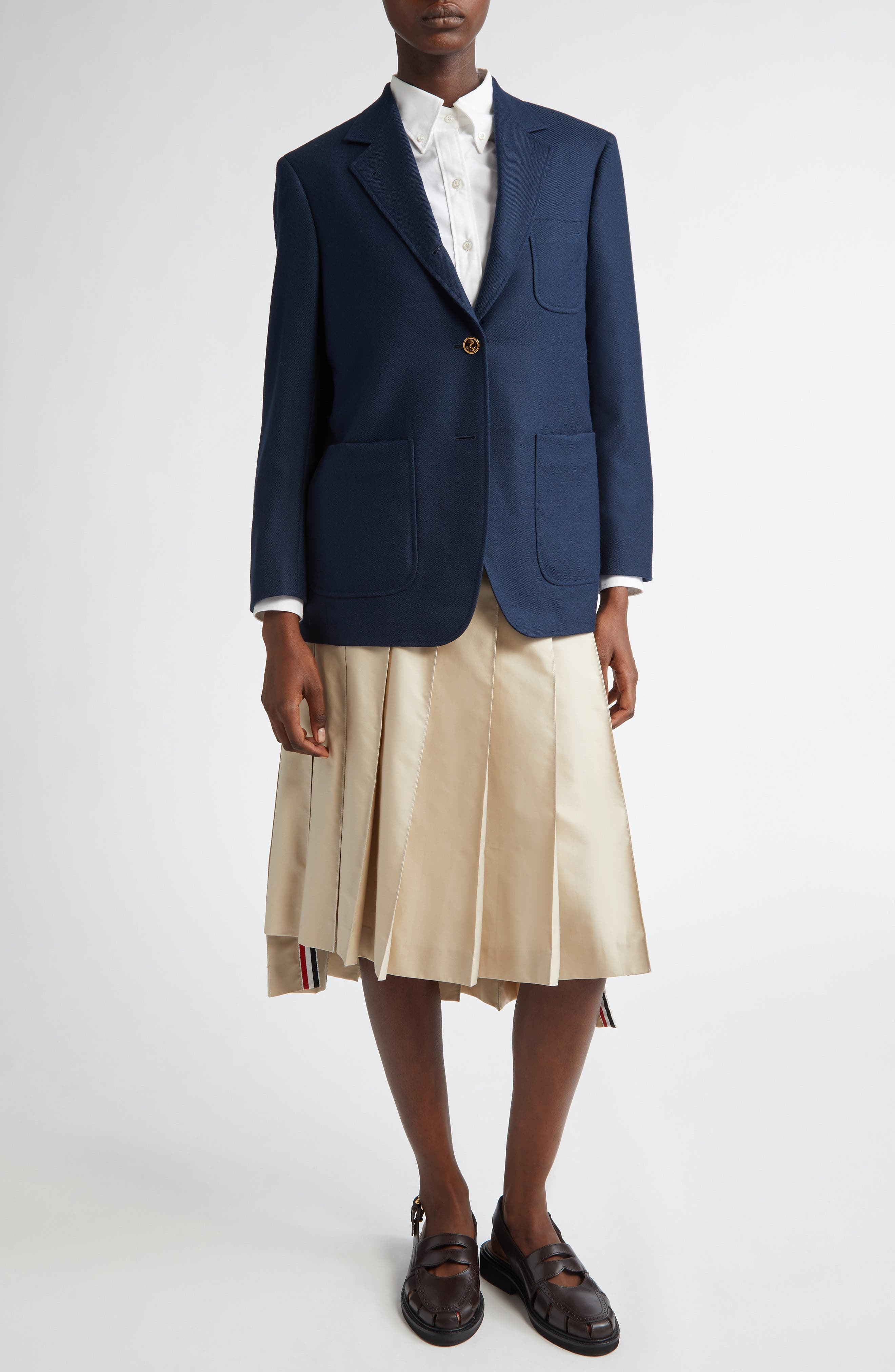 Thom Browne Drop Back Pleated Skirt in Khaki at Nordstrom - 2