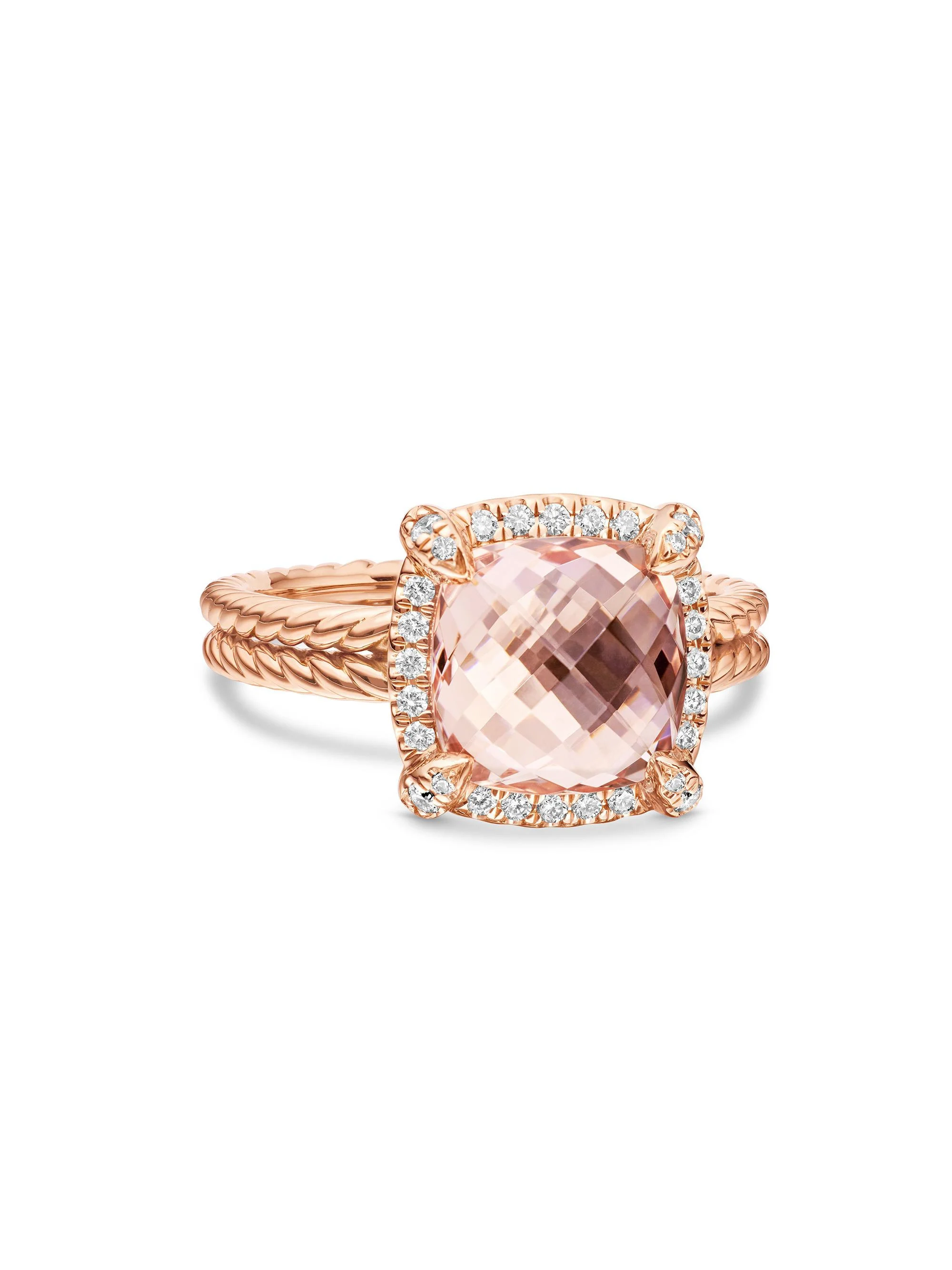 Women's Chatelaine Pavé Bezel Ring in 18K Rose Gold with Morganite and Diamonds - Morganite - 1