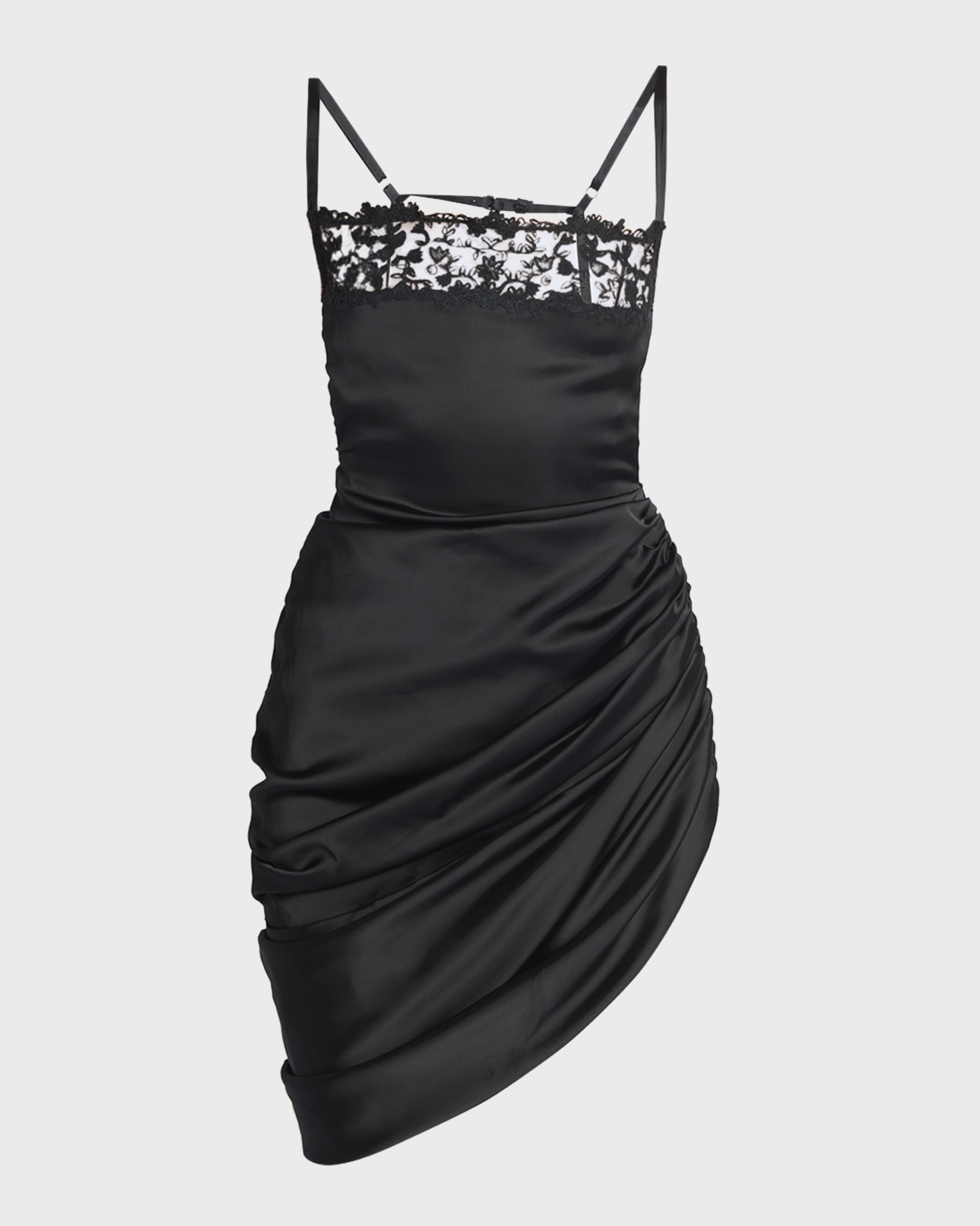 Draped Mini Dress with Lace Detail - 1