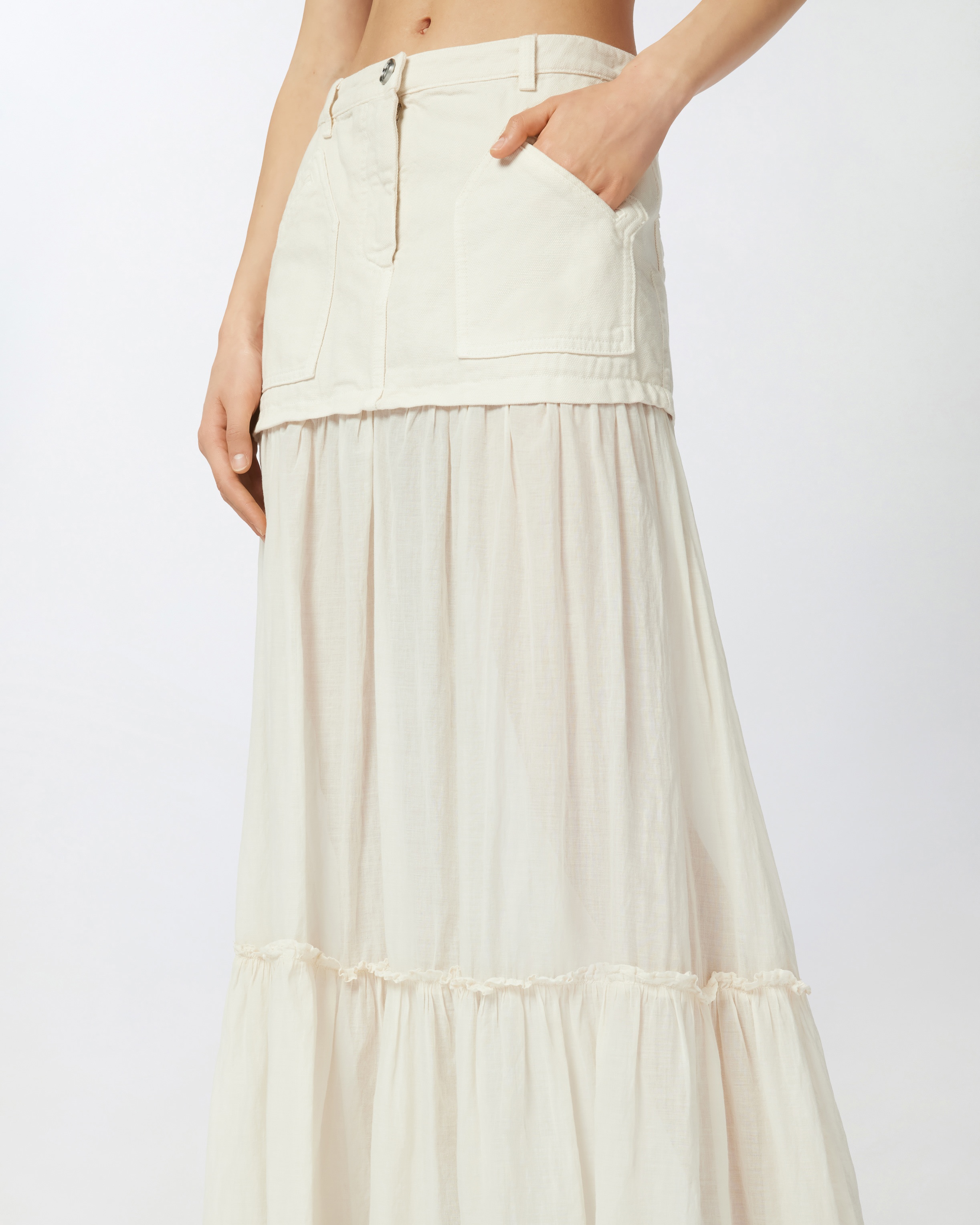 LONG SKIRT IN CANVAS AND COTTON VOILE - 5