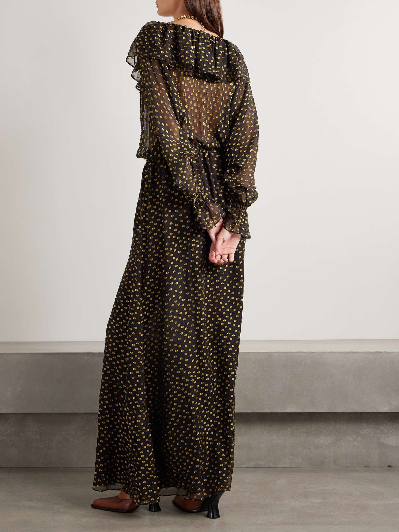 Stadium ruffled fil coupé silk-blend chiffon gown - 3