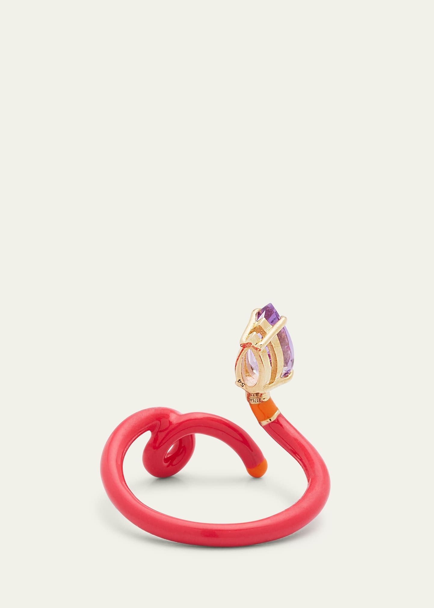 Baby Vine Ring with Drop-Cut Amethyst plus Raspberry and Orange Enamel - 4