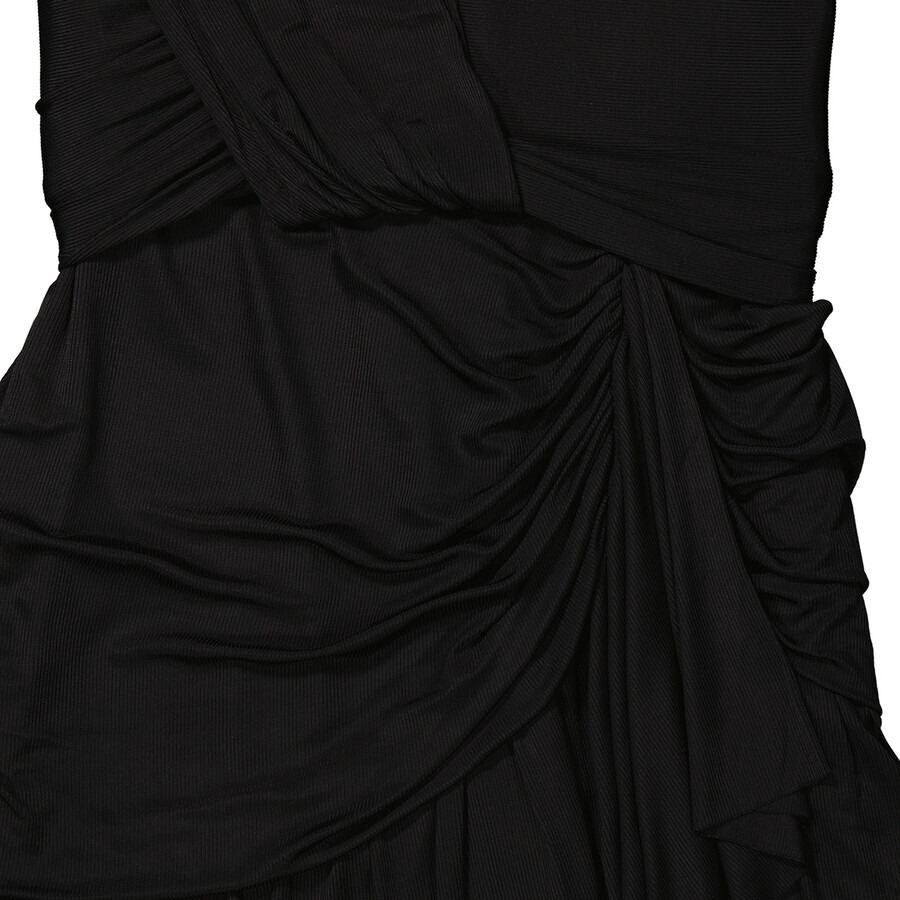 Balmain Ladies Black Ruched Asymmetrical Dress - 8