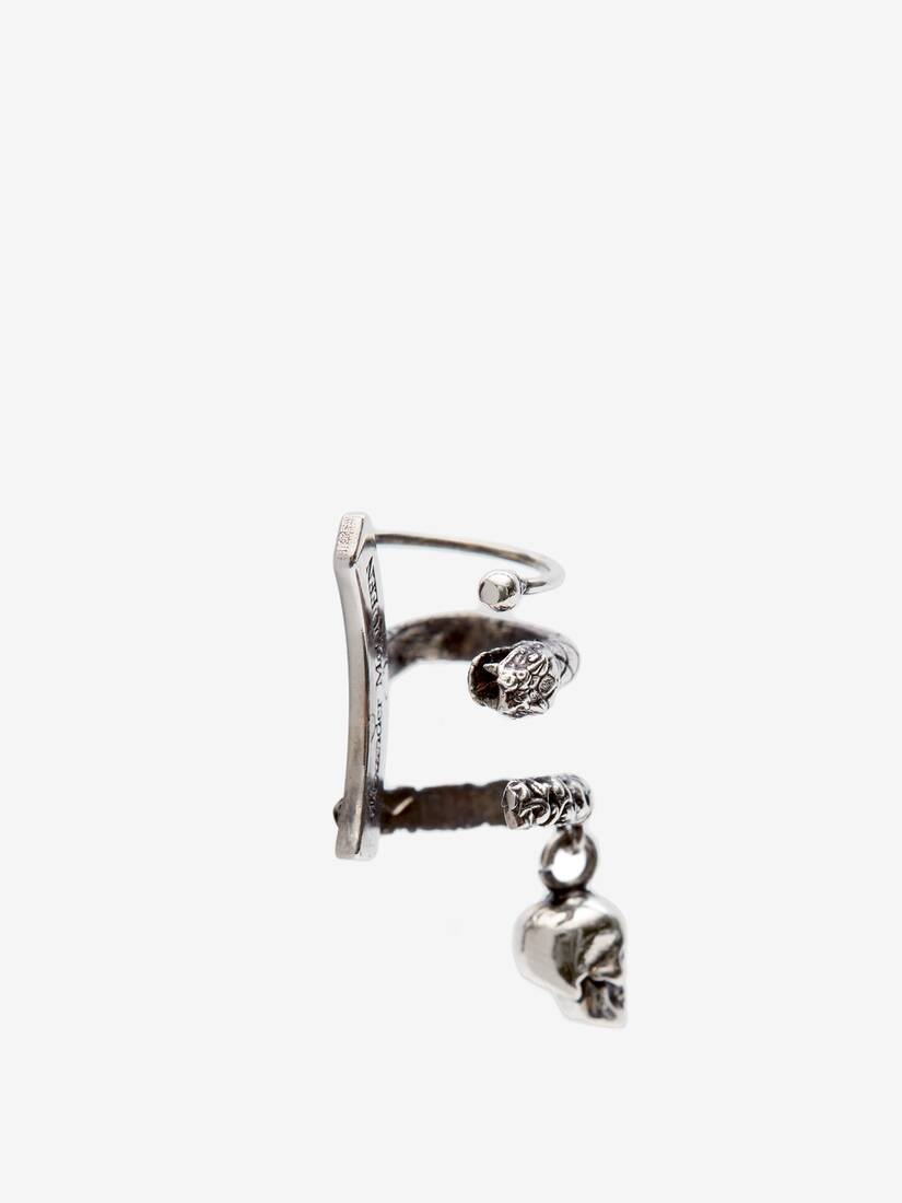 Men's Skull And Snake Ear Cuff in Antique Silver - 3