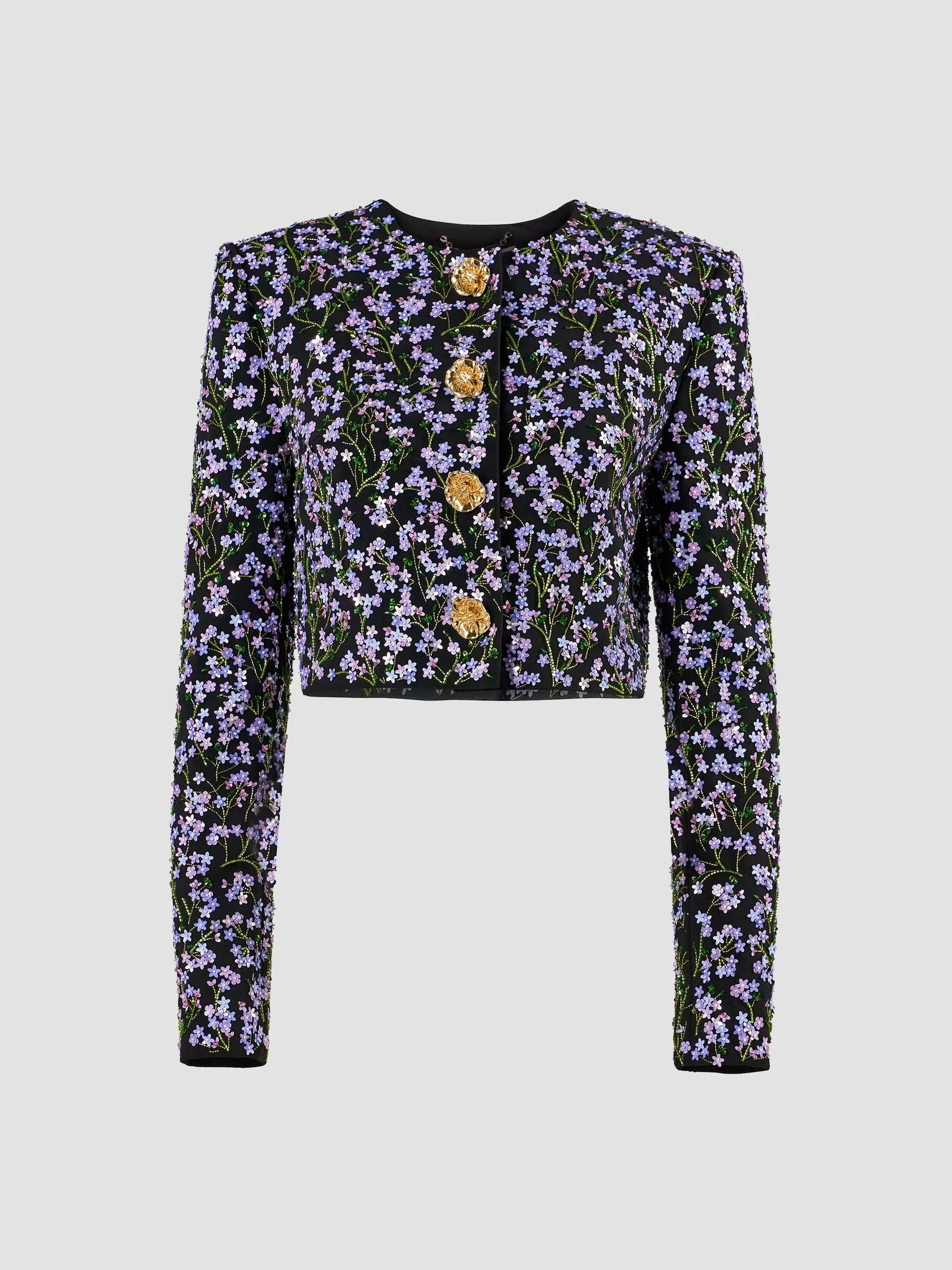Women's Floral-Embellished Crop Jacket - Wisteria - 1