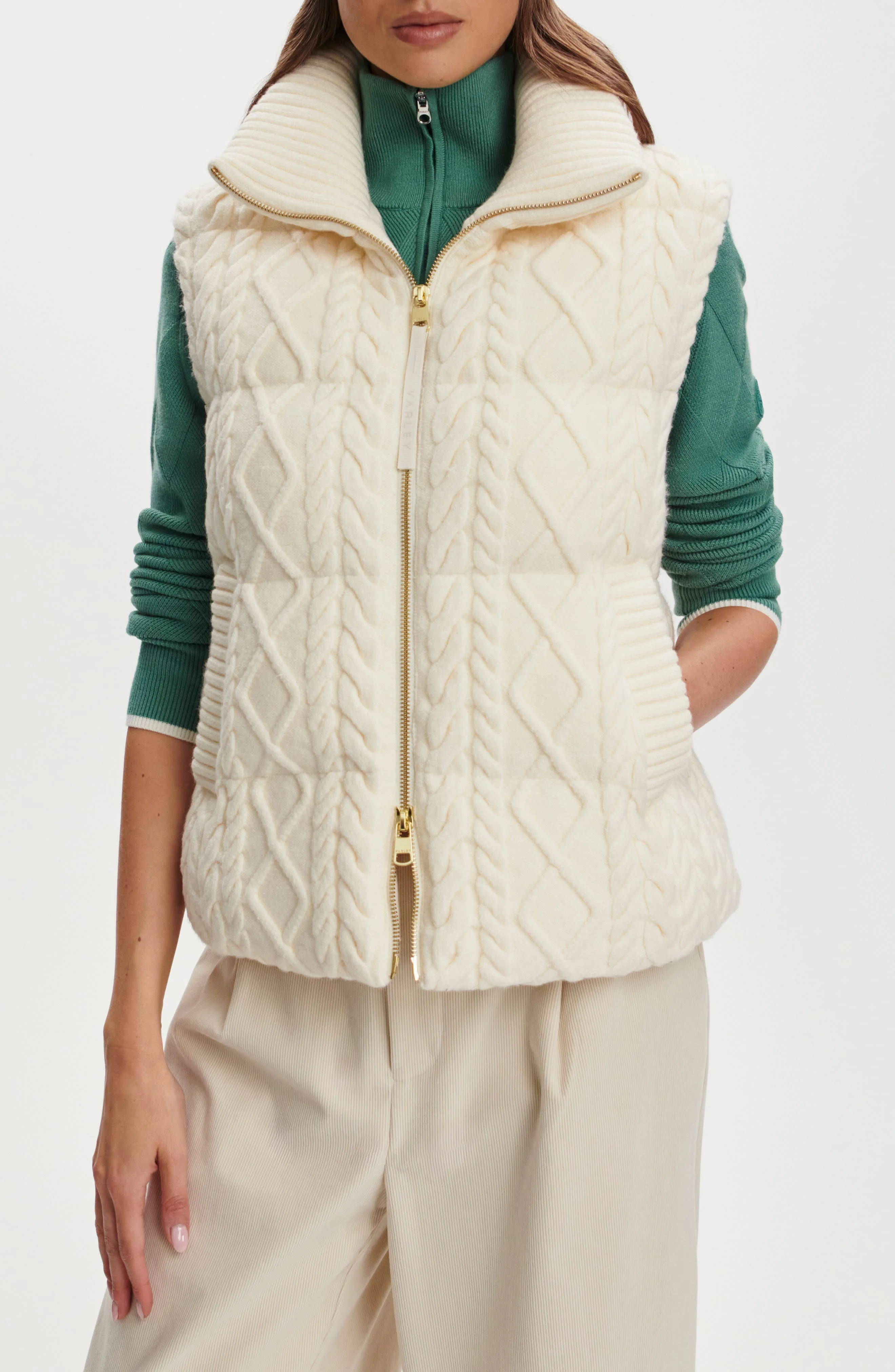Varley Irina Cable Quilted Puffer Vest in Egret at Nordstrom - 1
