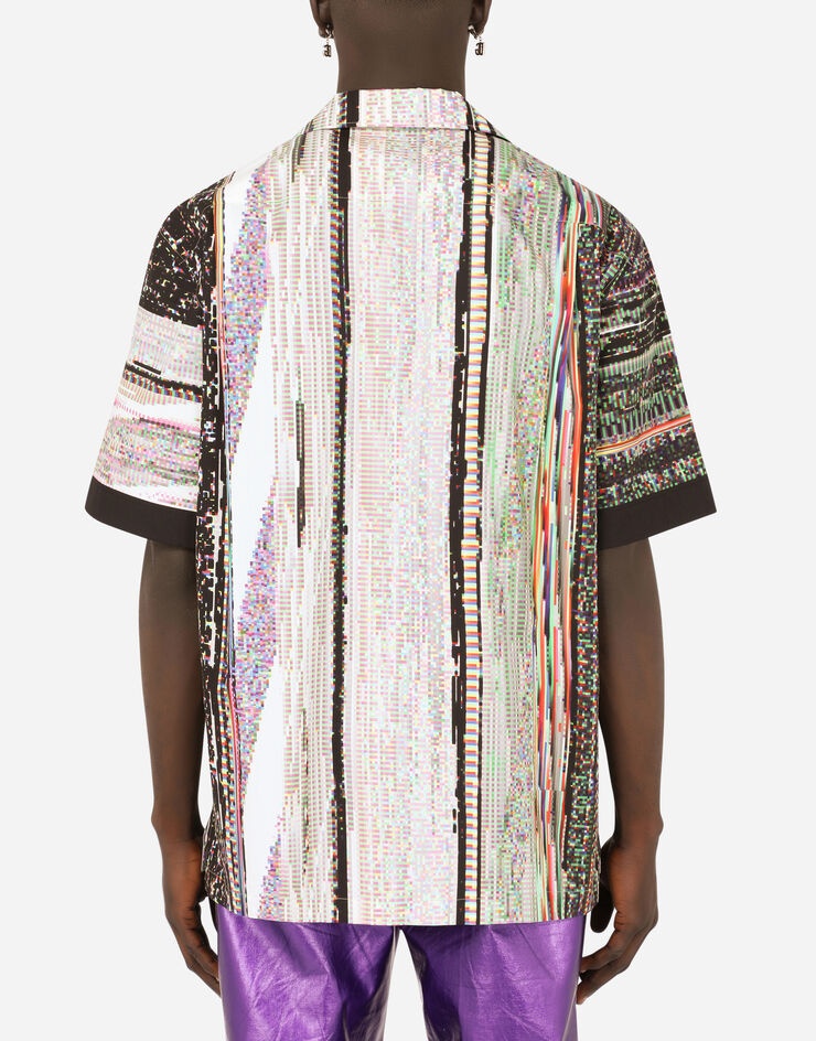 Cotton Hawaiian shirt with multi-color glitch print - 2