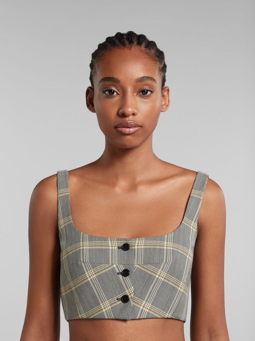 YELLOW CHECKED TECH WOOL CROP TOP - 4
