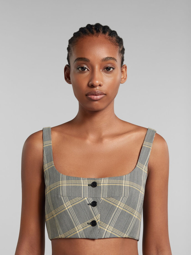 YELLOW CHECKED TECH WOOL CROP TOP 4