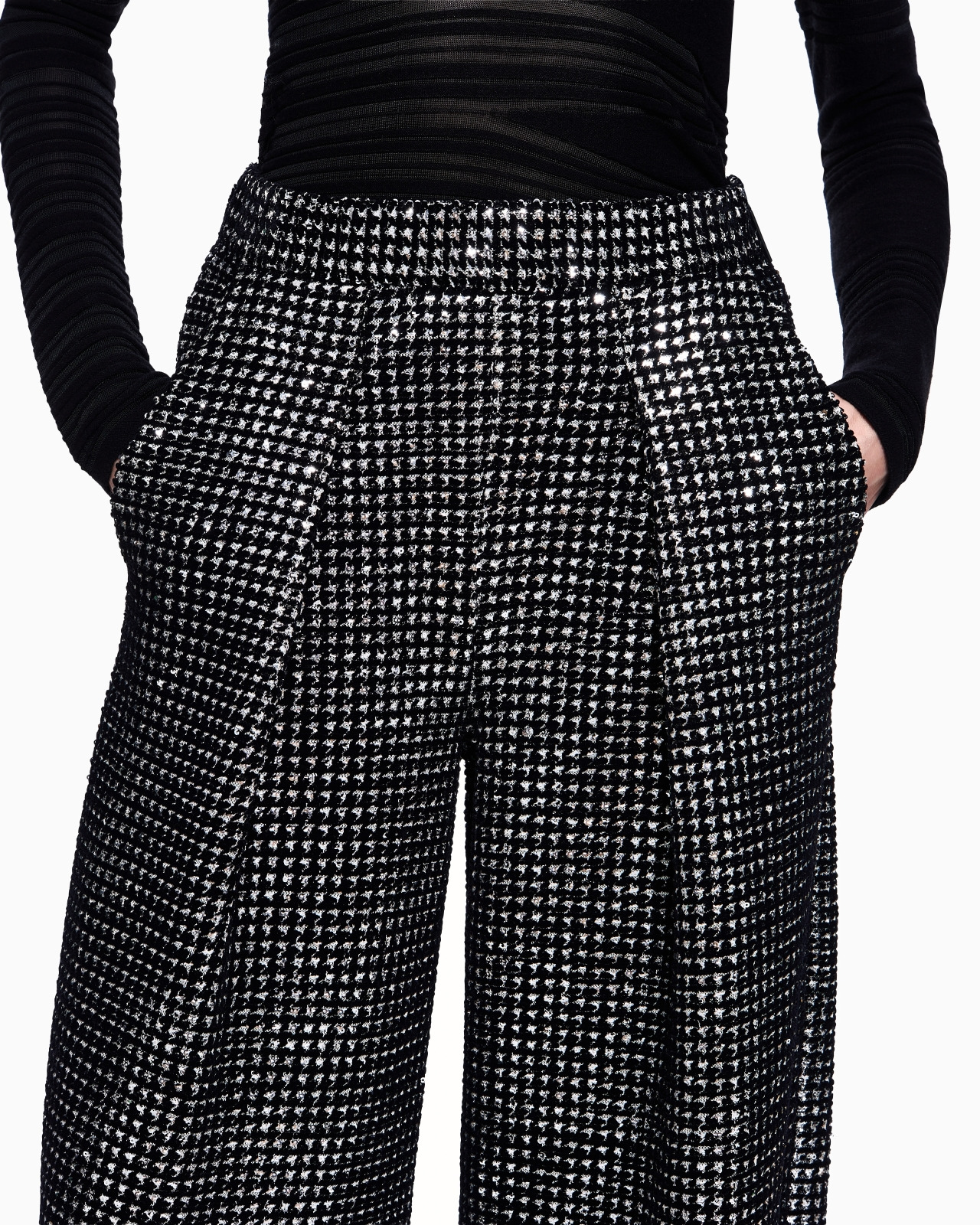 SINGLE-PLEAT JERSEY TROUSERS WITH A FLOCKED PRINT AND SEQUINS - 5