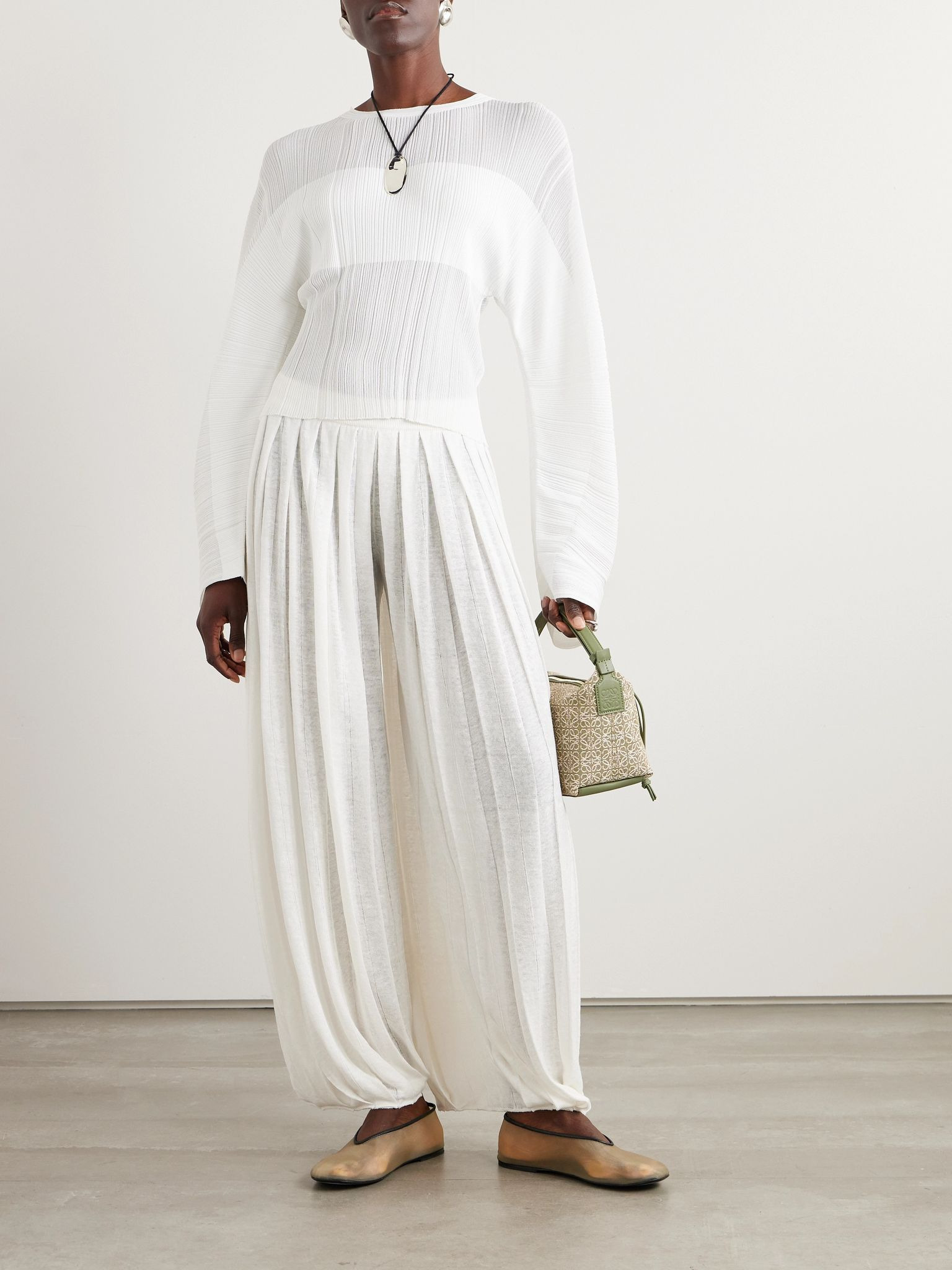 Wide-leg pleated linen pants White - 2