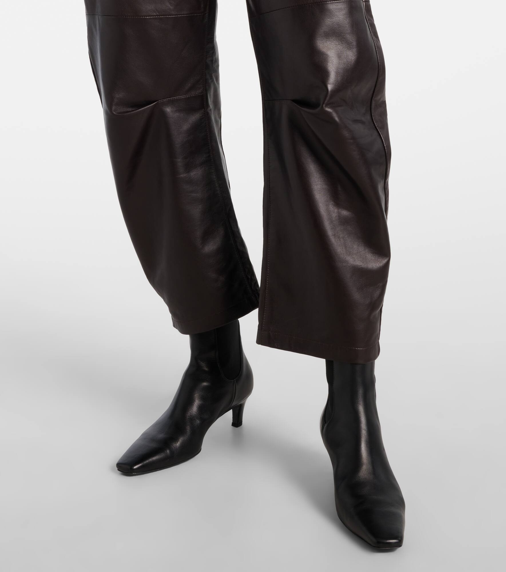 Shon leather barrel-leg pants - 5