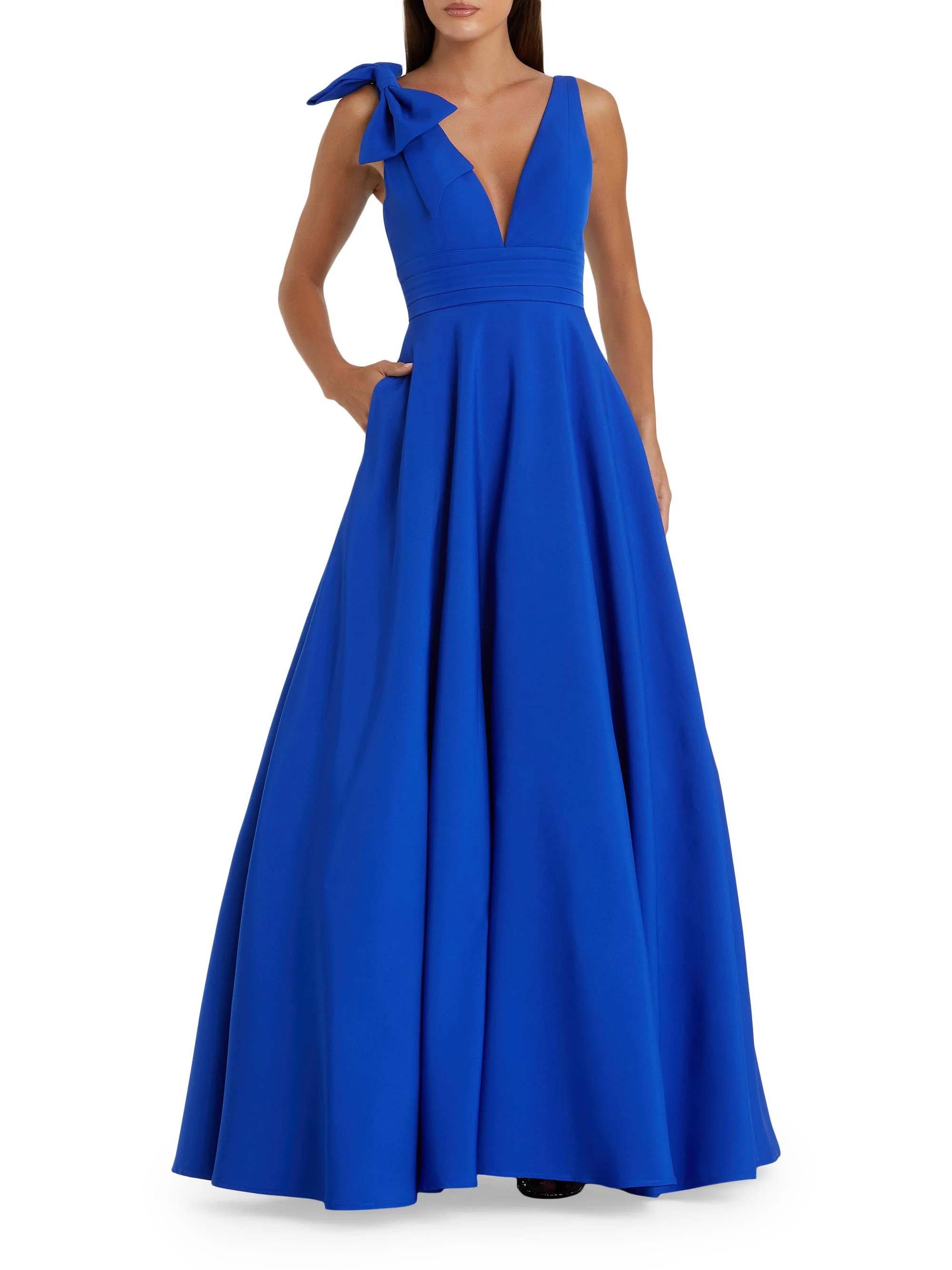Women's Crepe Sleeveless V-Neck Gown - Cobalt - 1