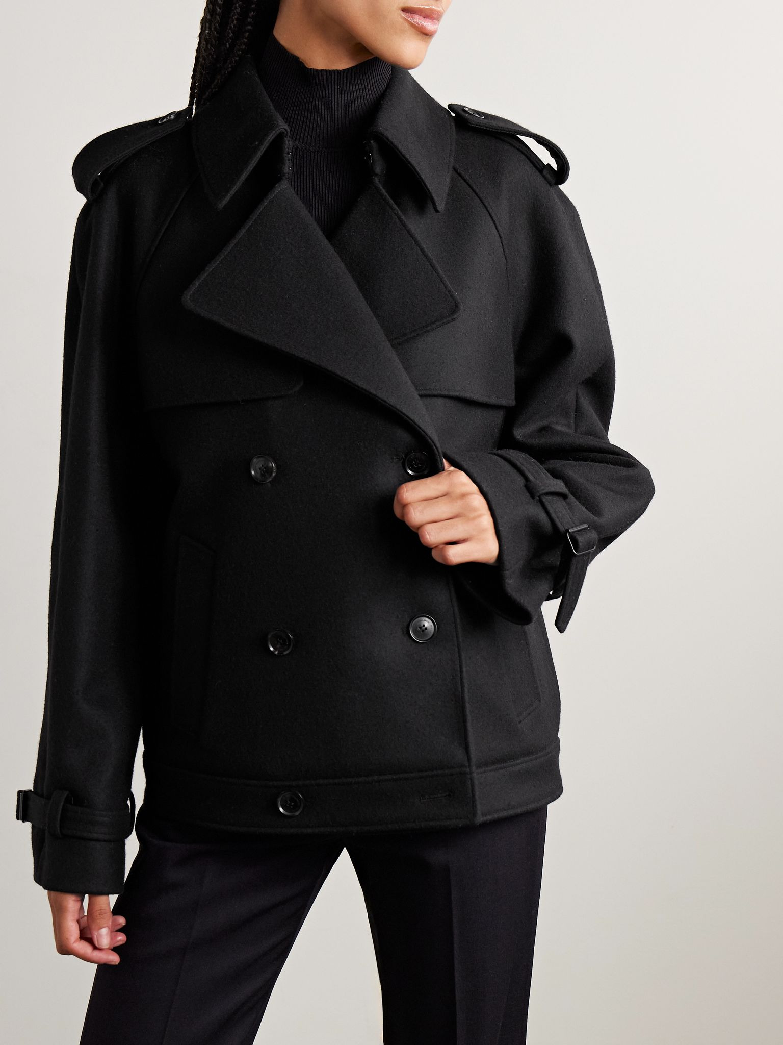 Amaury double-breasted wool-blend coat Black - 3