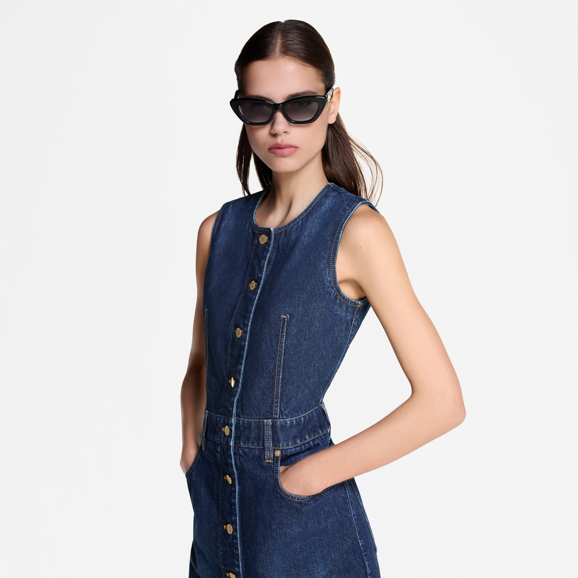 Button Front Washed Denim Dress - 4