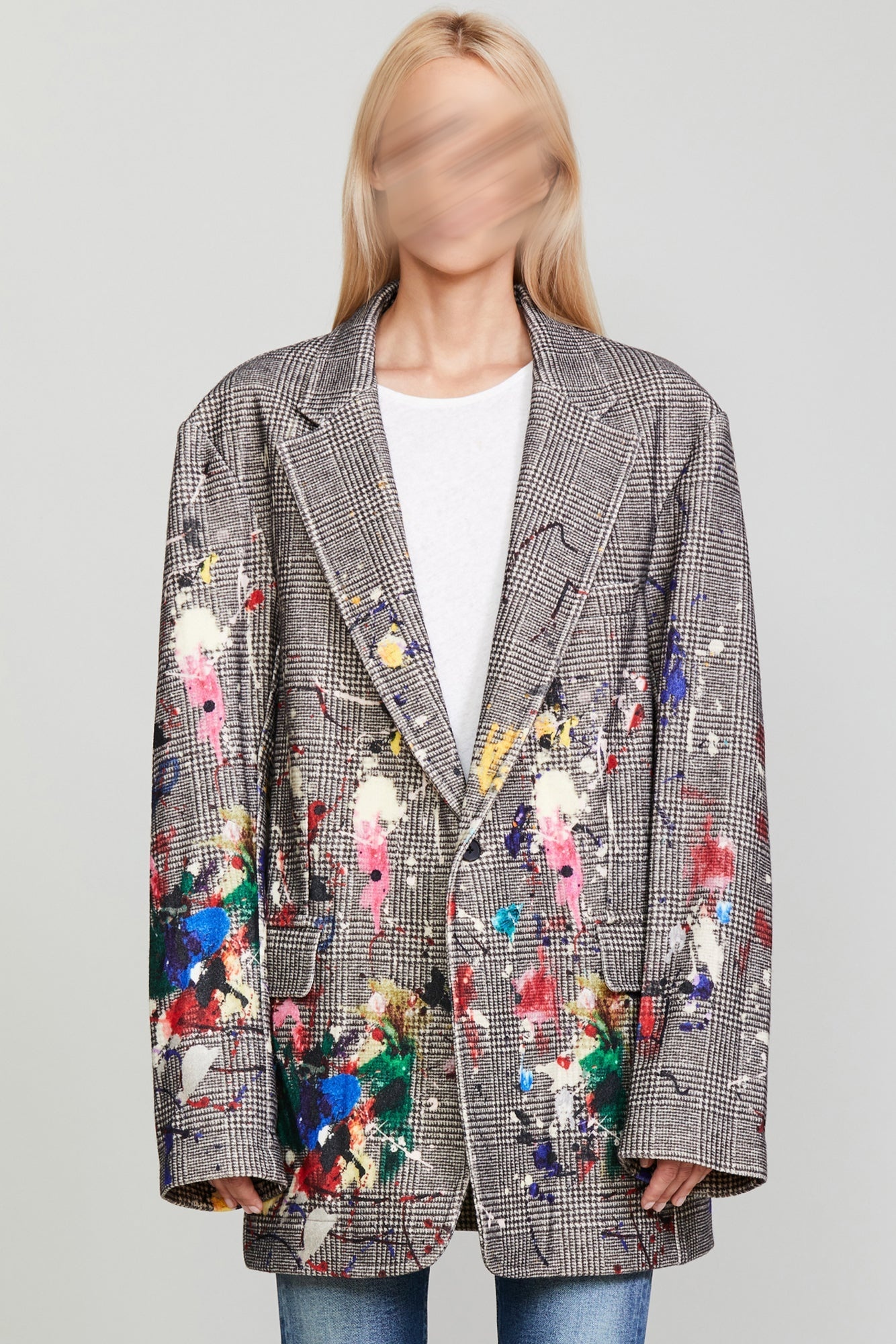 R13 PAINT SPLATTER RAGGED BLAZER PRINCE OF WALES REVERSIBLE