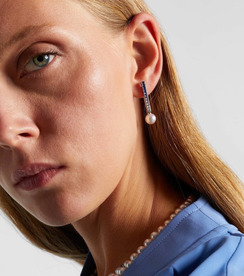 MIKIMOTO Ocean 18kt white gold earrings with pearls and sapphires outlook