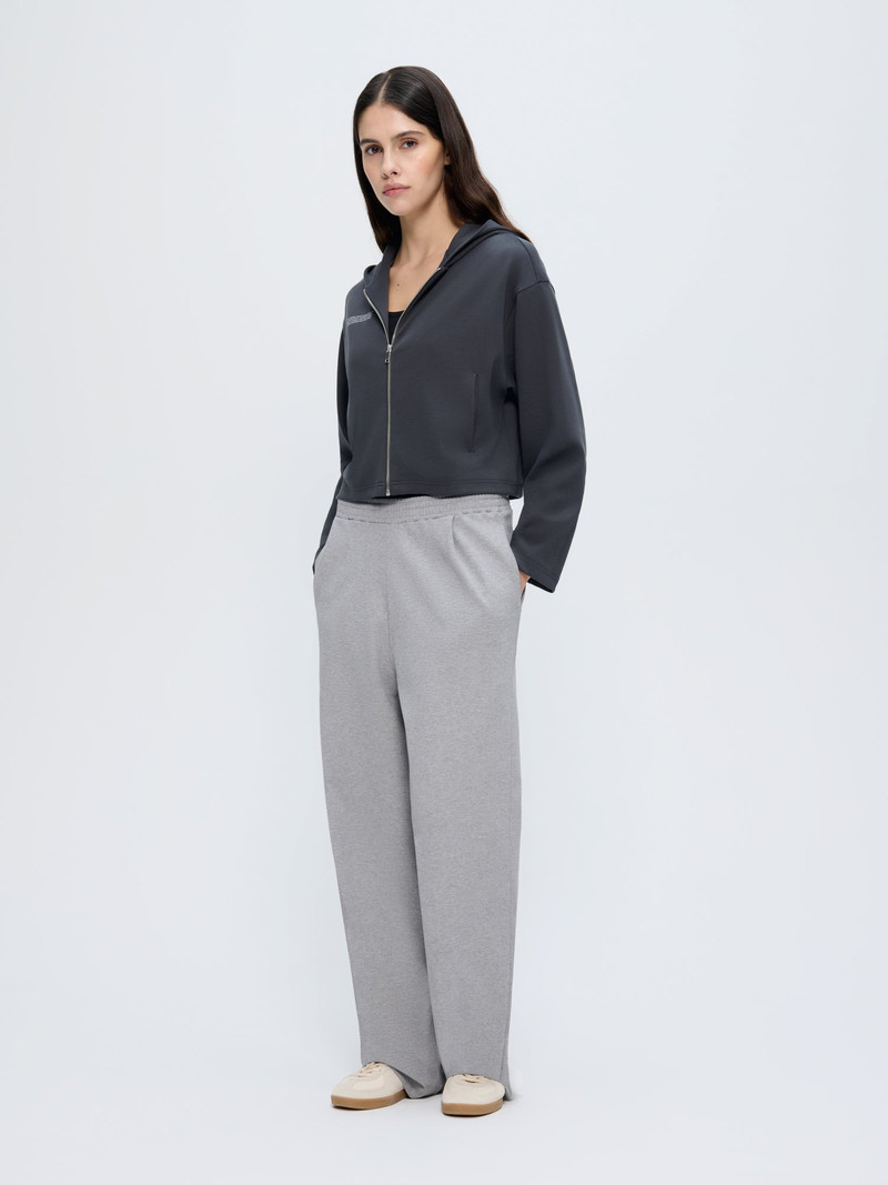 Womens Double Jersey Cropped Zip Up Hoodie - Smoked Black 5