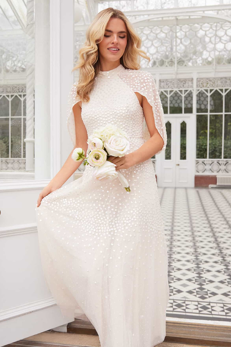 Needle & Thread Scallop Sequin Cape Ankle Gown outlook