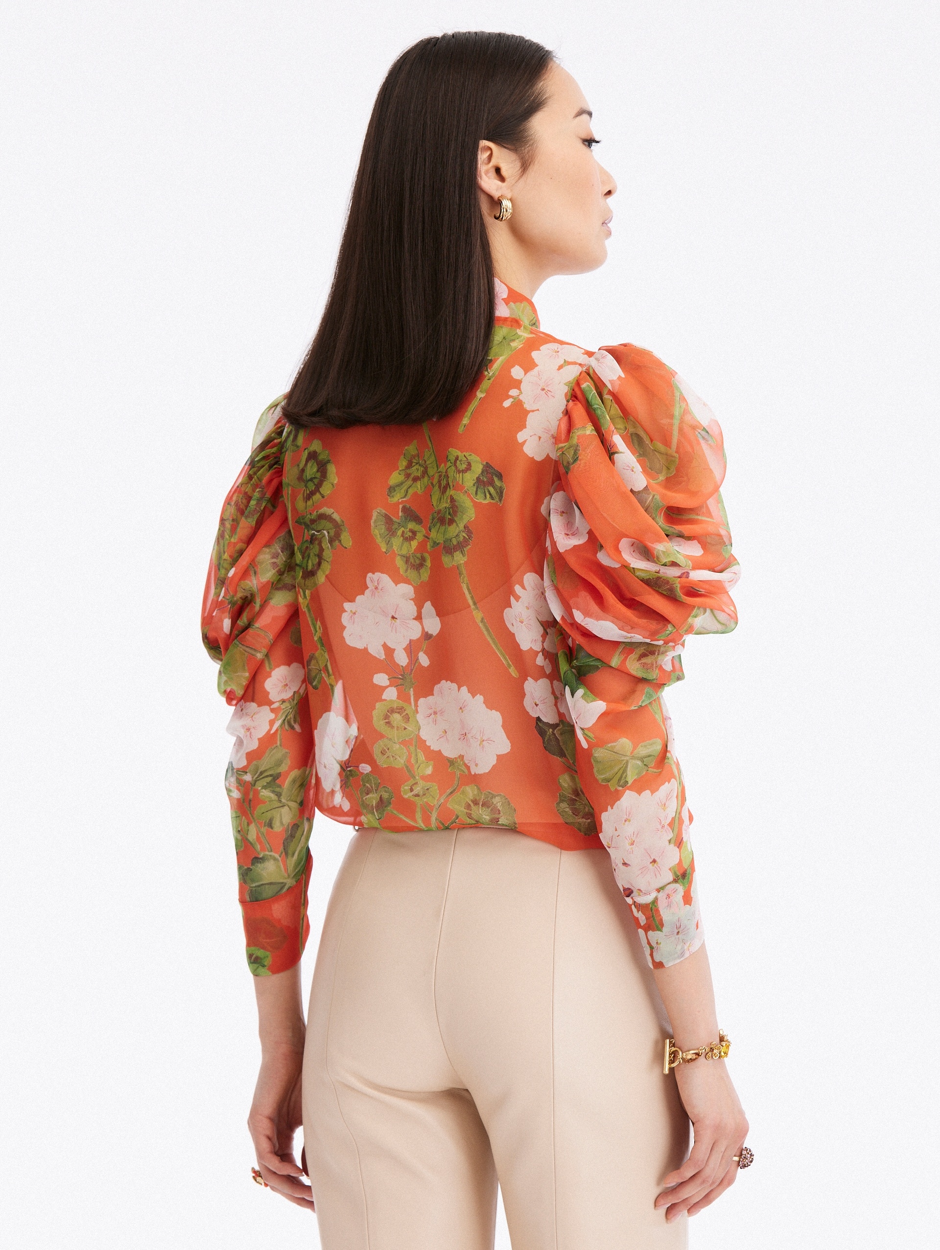 DRAPED SLEEVE GERANIUM CHIFFON BLOUSE - 3