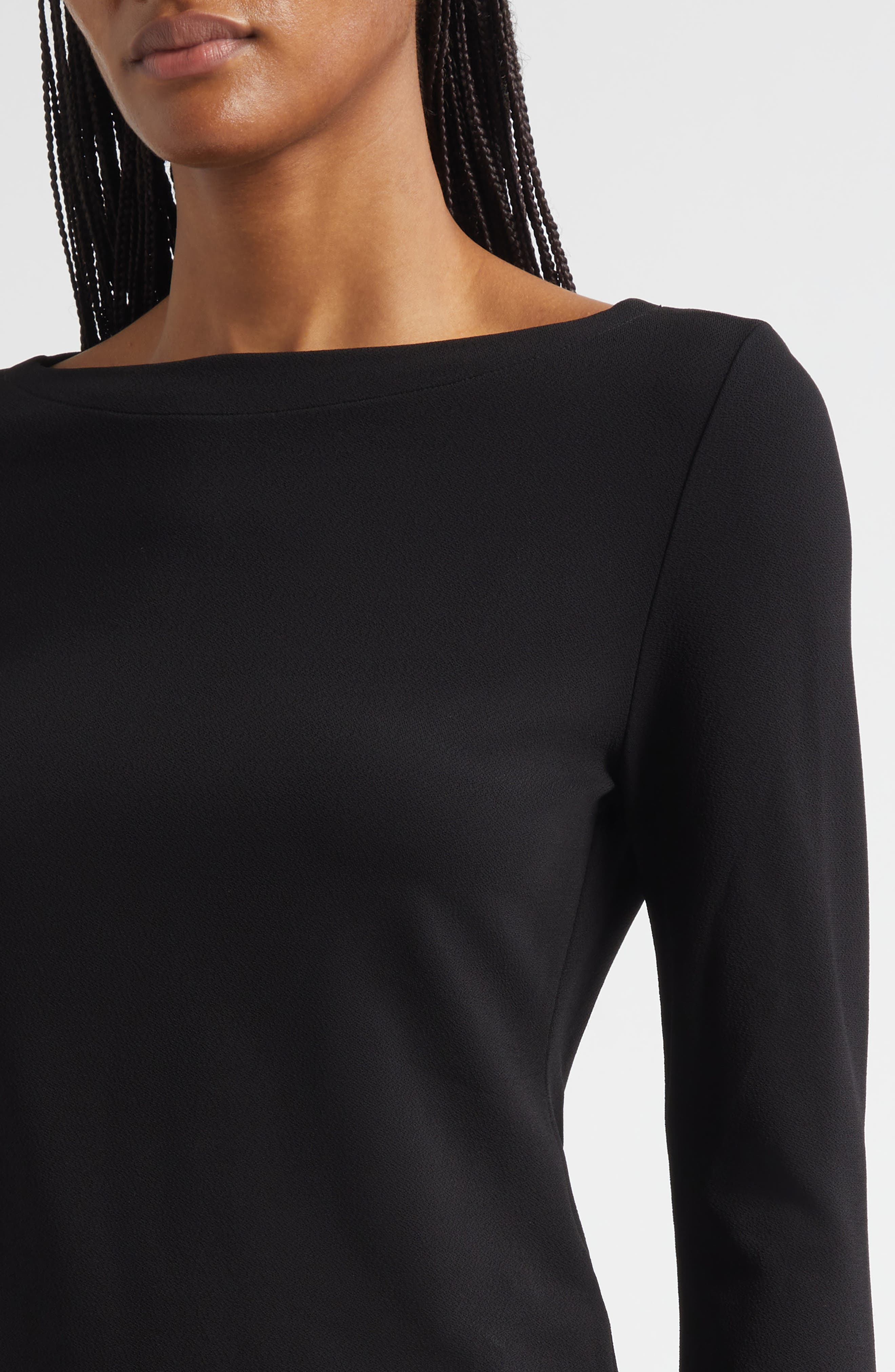 Emporio Armani Bell Sleeve Crepe Top in Solid Black at Nordstrom - 4