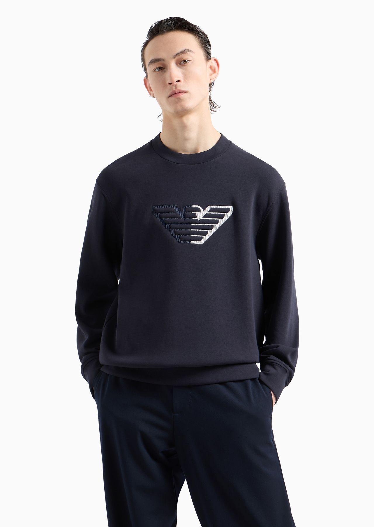 Double-jersey sweatshirt with embossed oversized eagle on a chevron background - 2