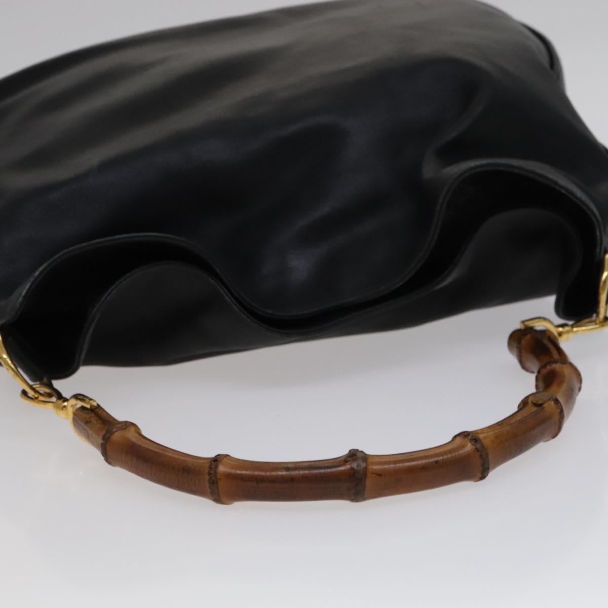 GUCCI Bamboo Hand Bag Leather Black Gold - 7