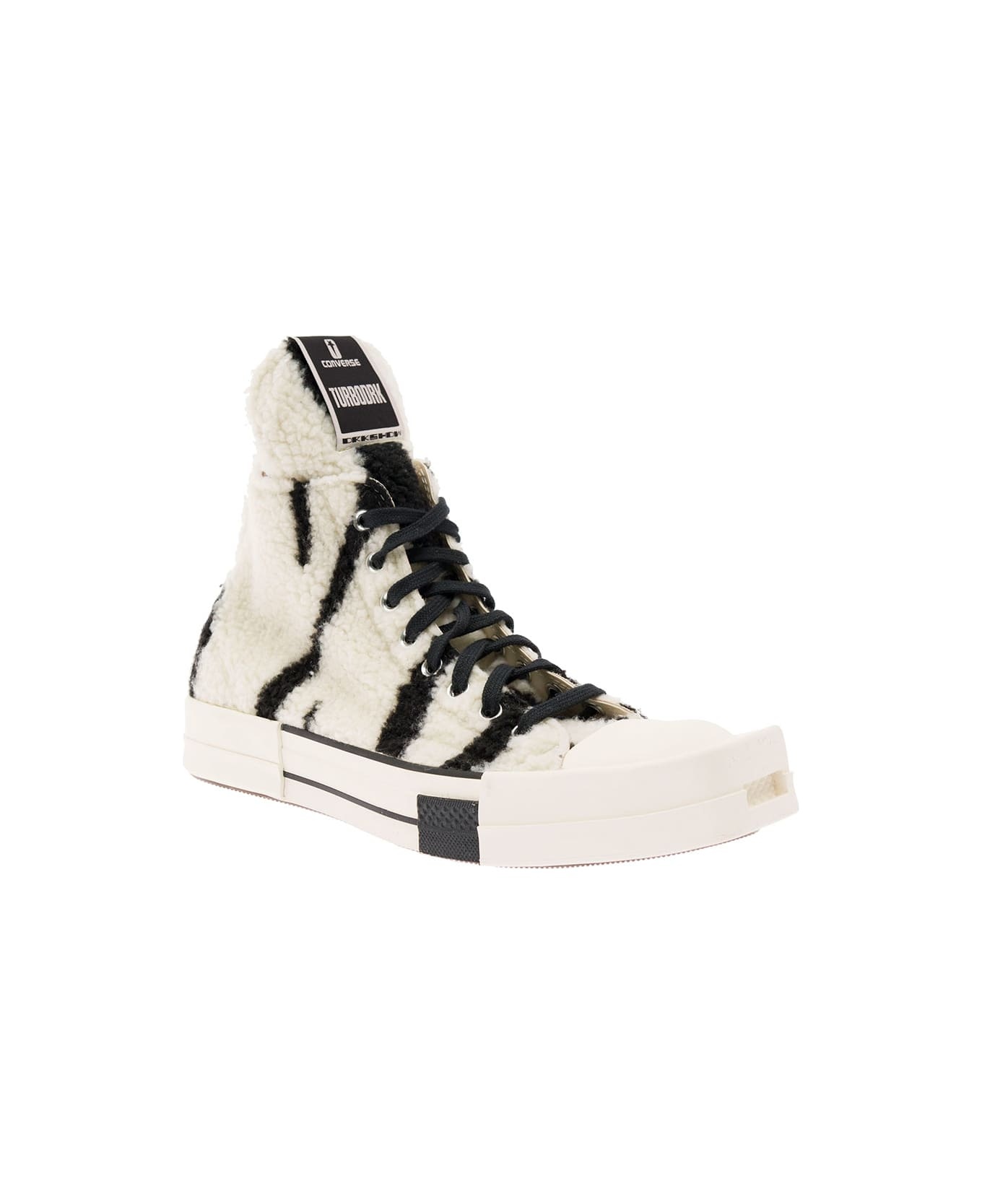 Black And White Shearling Sneakers In Cotton Woman - 2