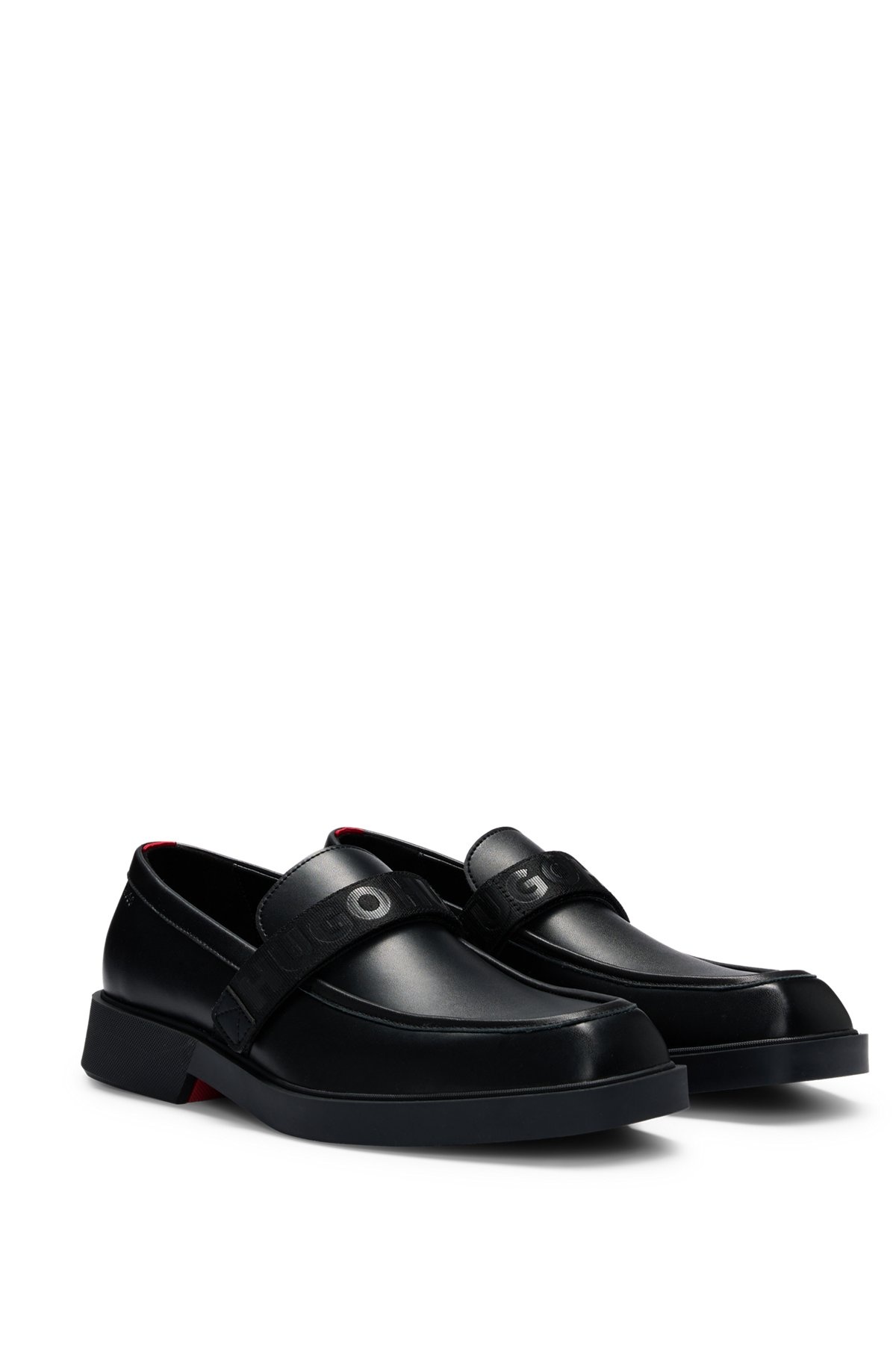 LEATHER LOAFERS WITH BRANDED RIPTAPE STRAP - 2