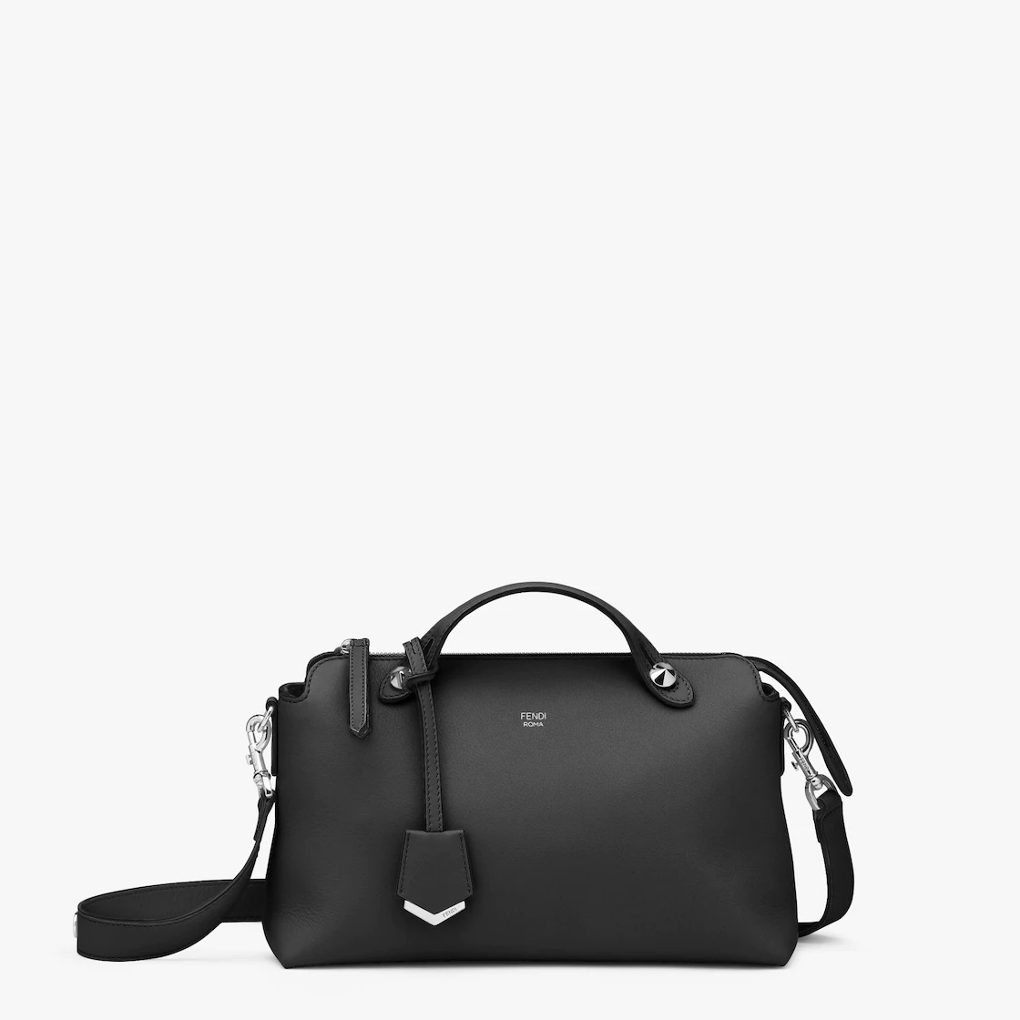 Soft black leather Boston bag. The interior is divided into two practical compartments by a partitio - 1