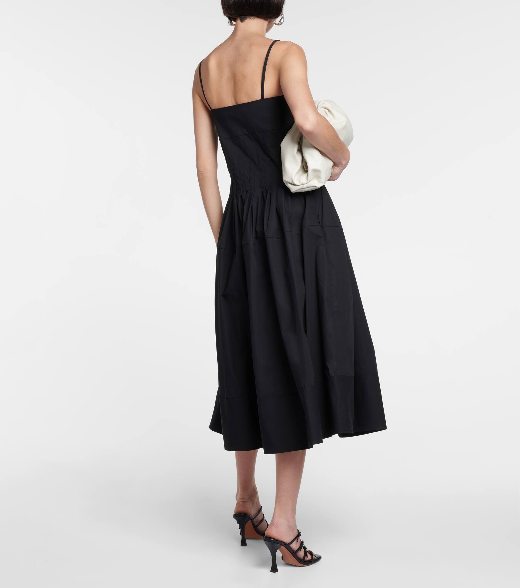 Pleated cotton-blend poplin midi dress - 3