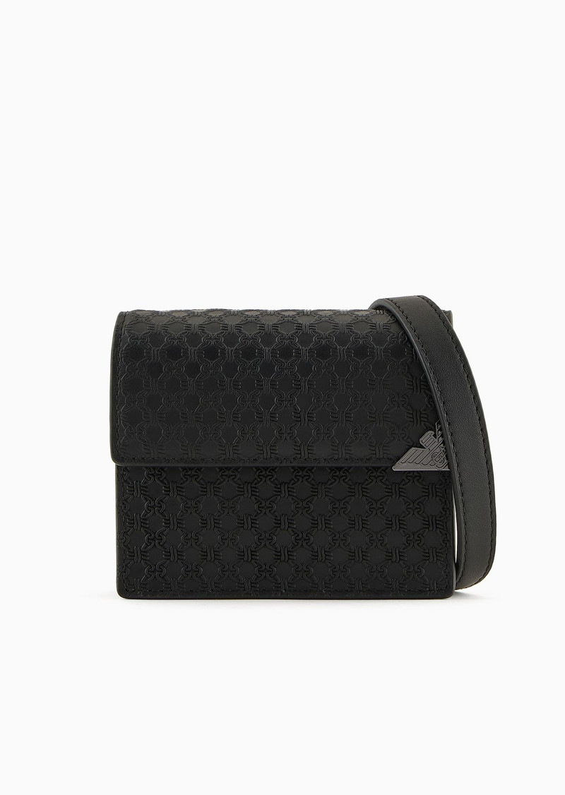 Leather mini bag with shoulder strap and all-over embossed pattern 1