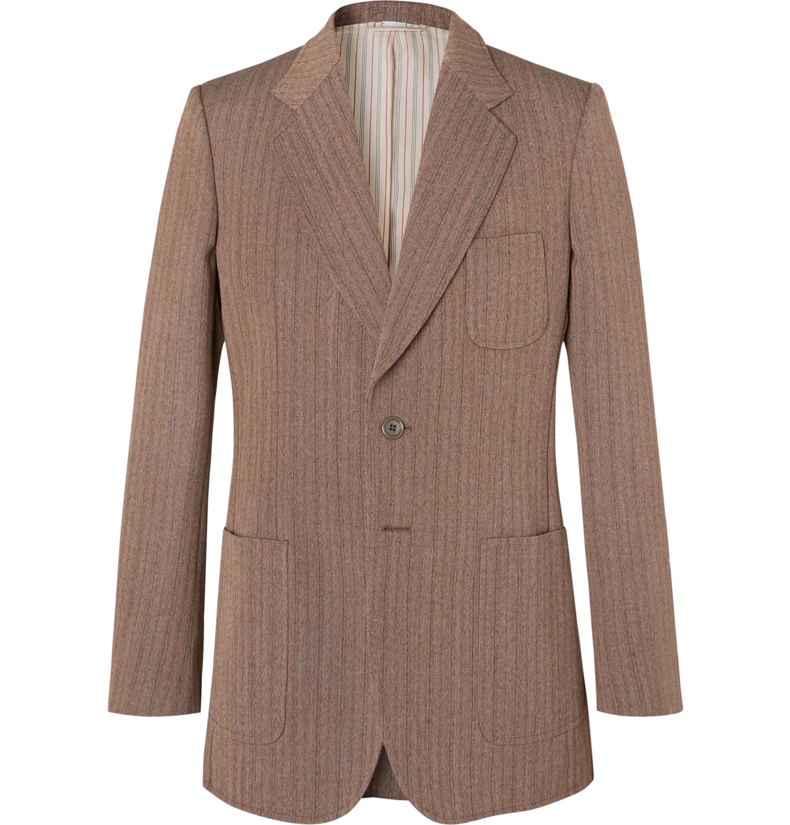 Brown Slim-Fit Striped Herringbone Wool-Blend Blazer - 1