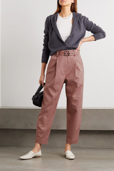 Brunello Cucinelli Belted pleated cotton-drill straight-leg pants outlook