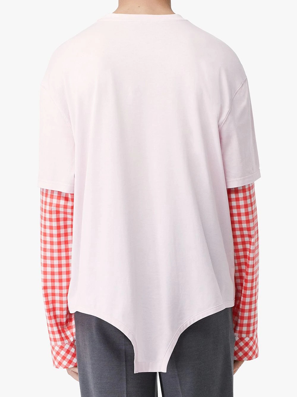 gingham sleeve cut-out hem T-shirt - 4