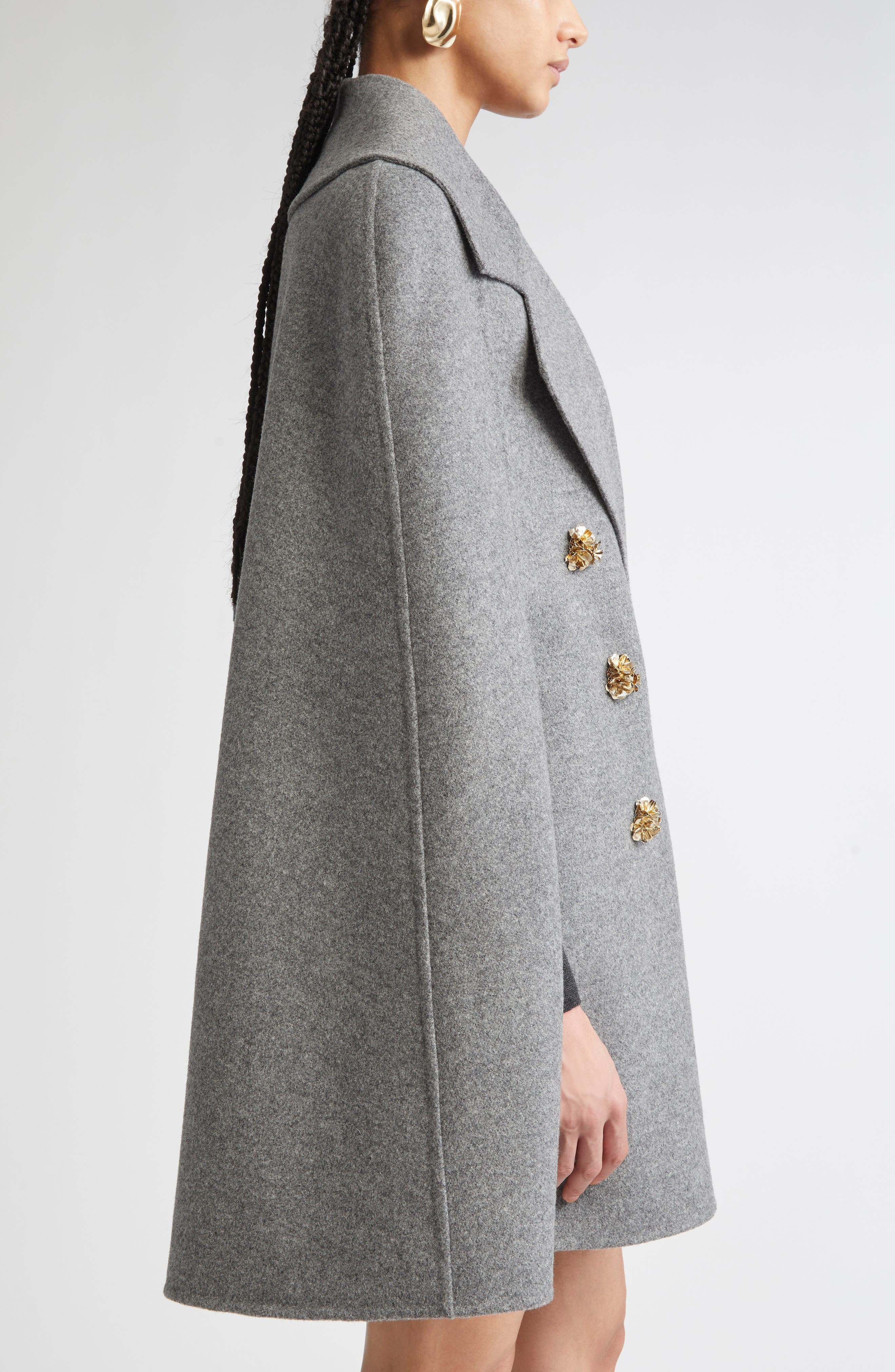 Carolina Herrera Double Face Virgin Wool Peacoat Cape in Melange Grey at Nordstrom - 3