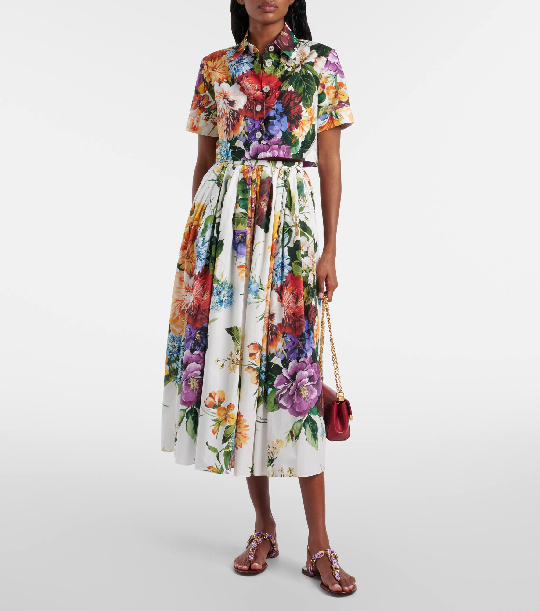 Floral gathered cotton midi skirt - 2