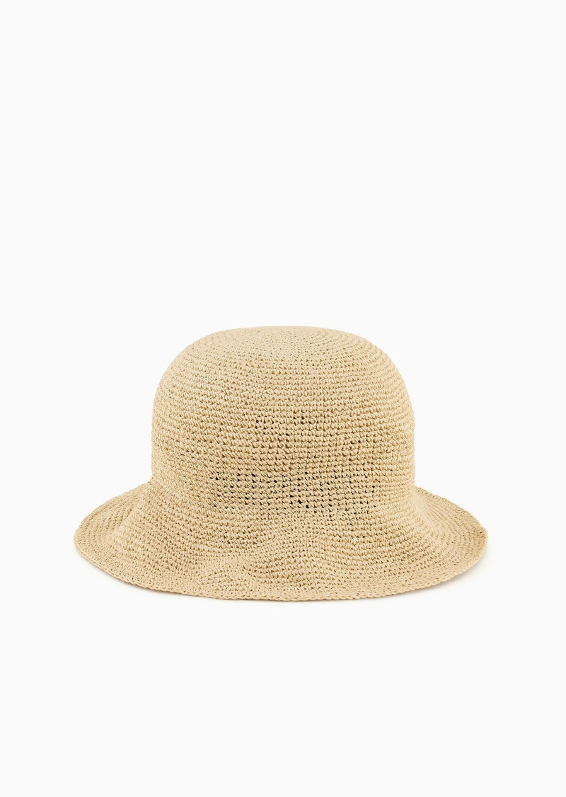 EMPORIO ARMANI Braided-weave cloche hat with EA signature embroidery outlook
