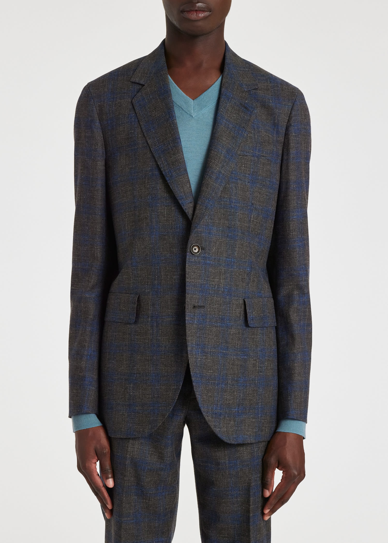 Grey and Blue Check Wool-Linen Suit - 8