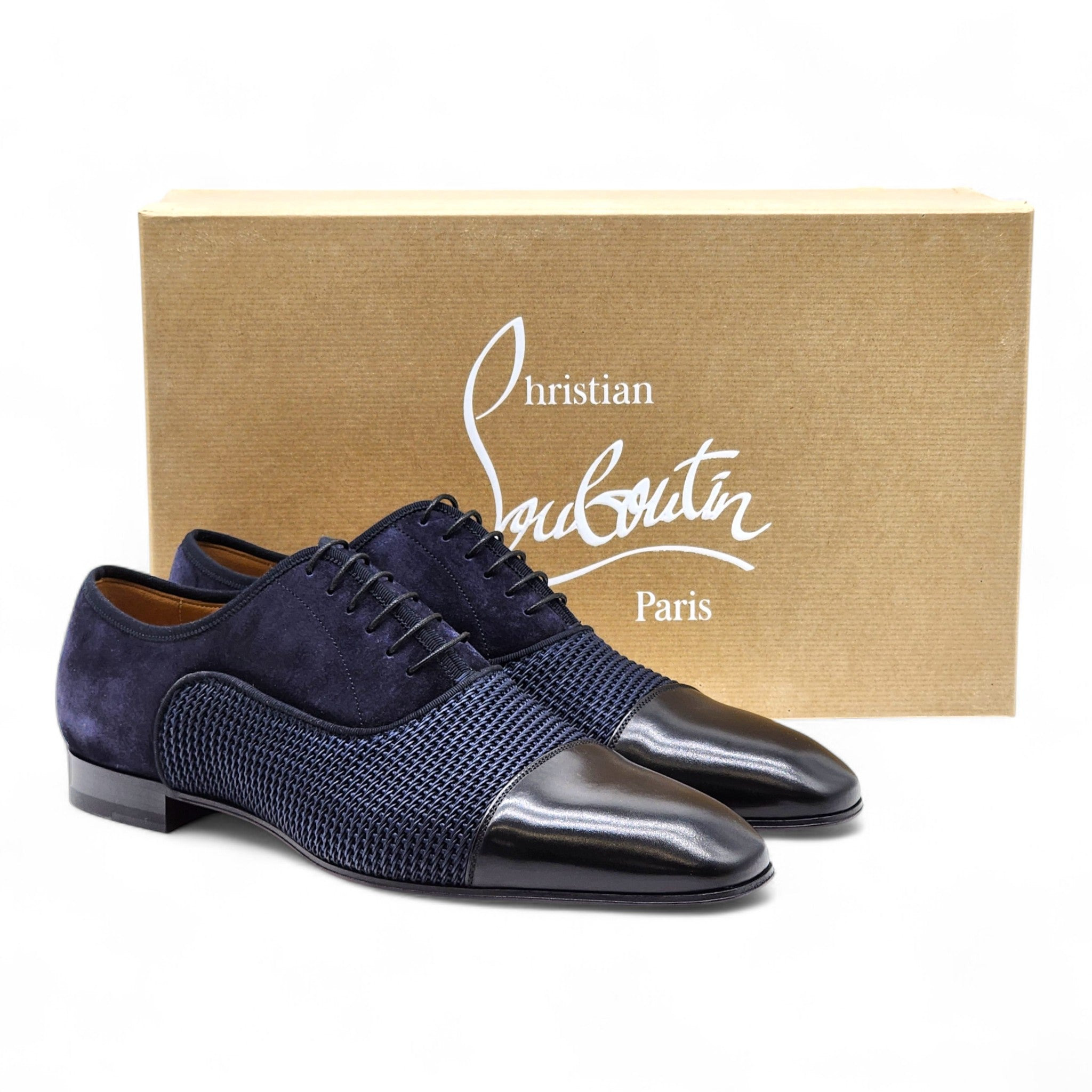 Christian Louboutin Greggo Leather and Suede Oxford Shoes Blue EU 42 US 9 - 10