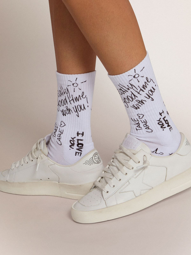 Optical white socks with black lettering 3
